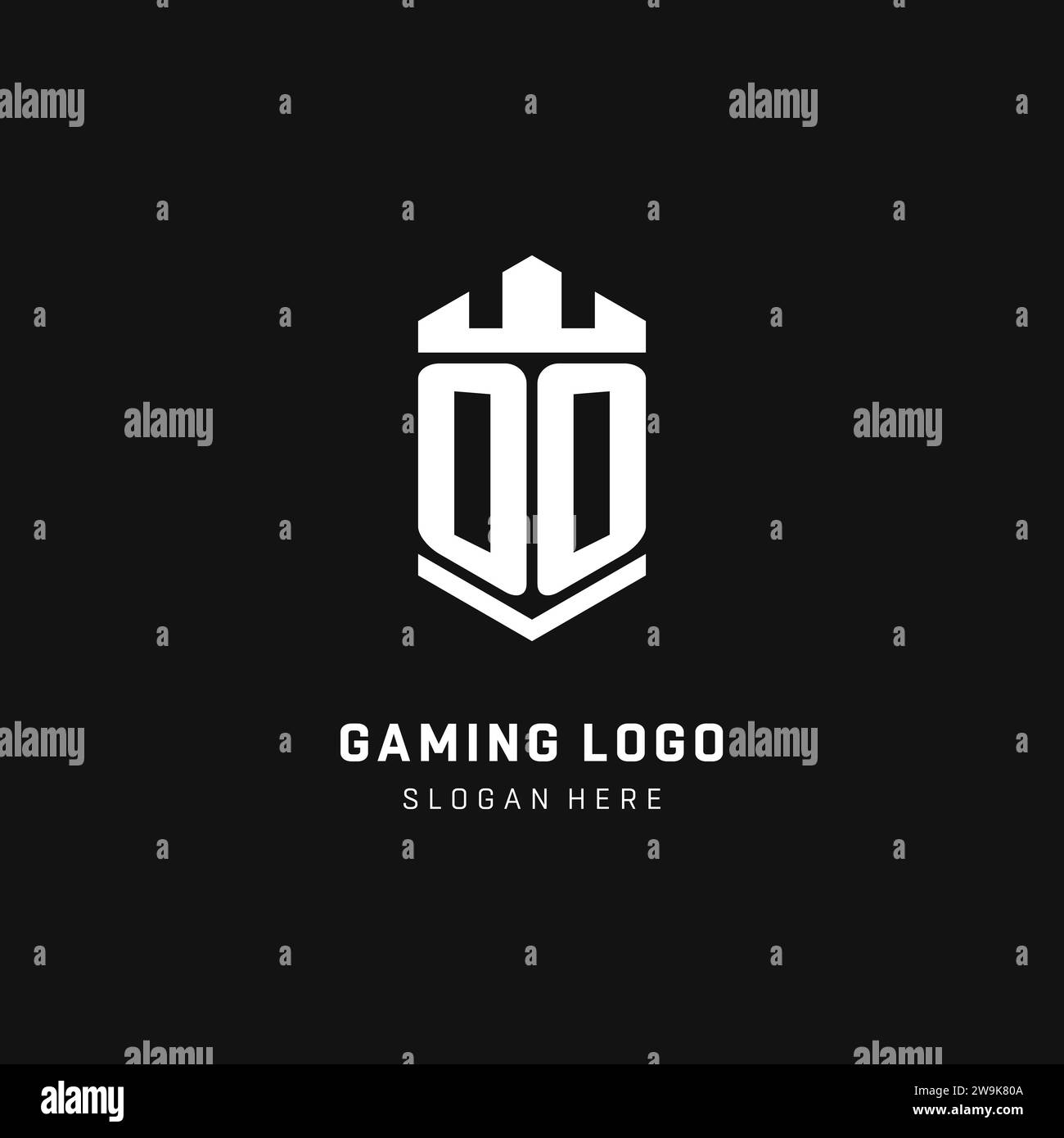 OO monogram logo initial with crown and shield guard shape style vector graphic Stock Vector