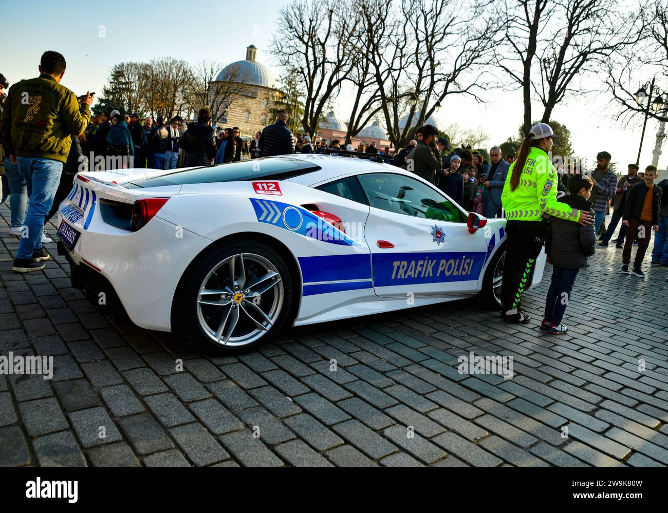 Ferrari Police car, supercar. Ferrari seized from criminal organizations became police car Ferrari 488 GTB   Istanbul Sultanahmet Square 12 27 2023 Stock Photo