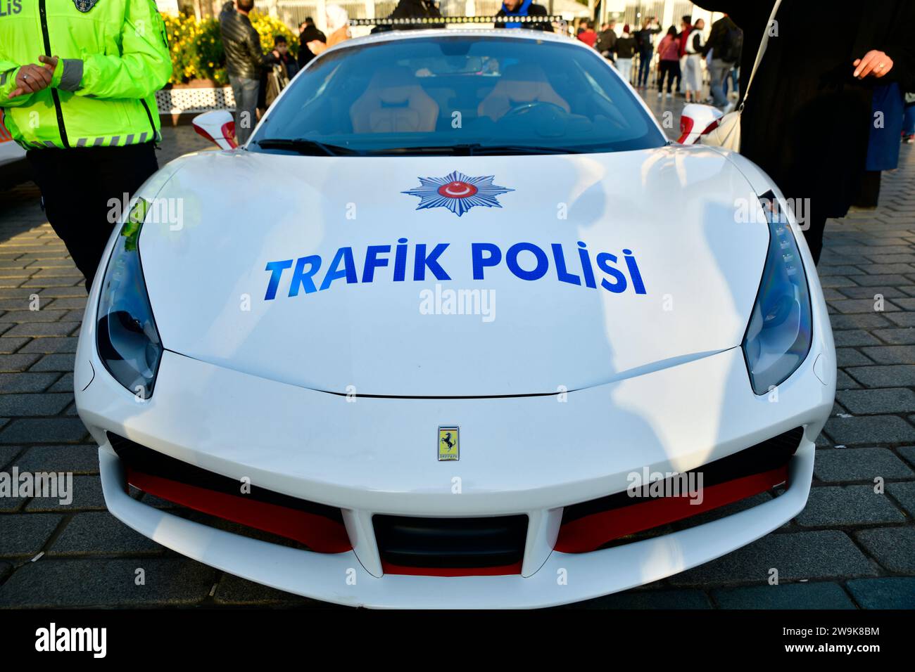 Ferrari Police car, supercar. Ferrari seized from criminal organizations became police car Ferrari 488 GTB   Istanbul Sultanahmet Square 12 27 2023 Stock Photo