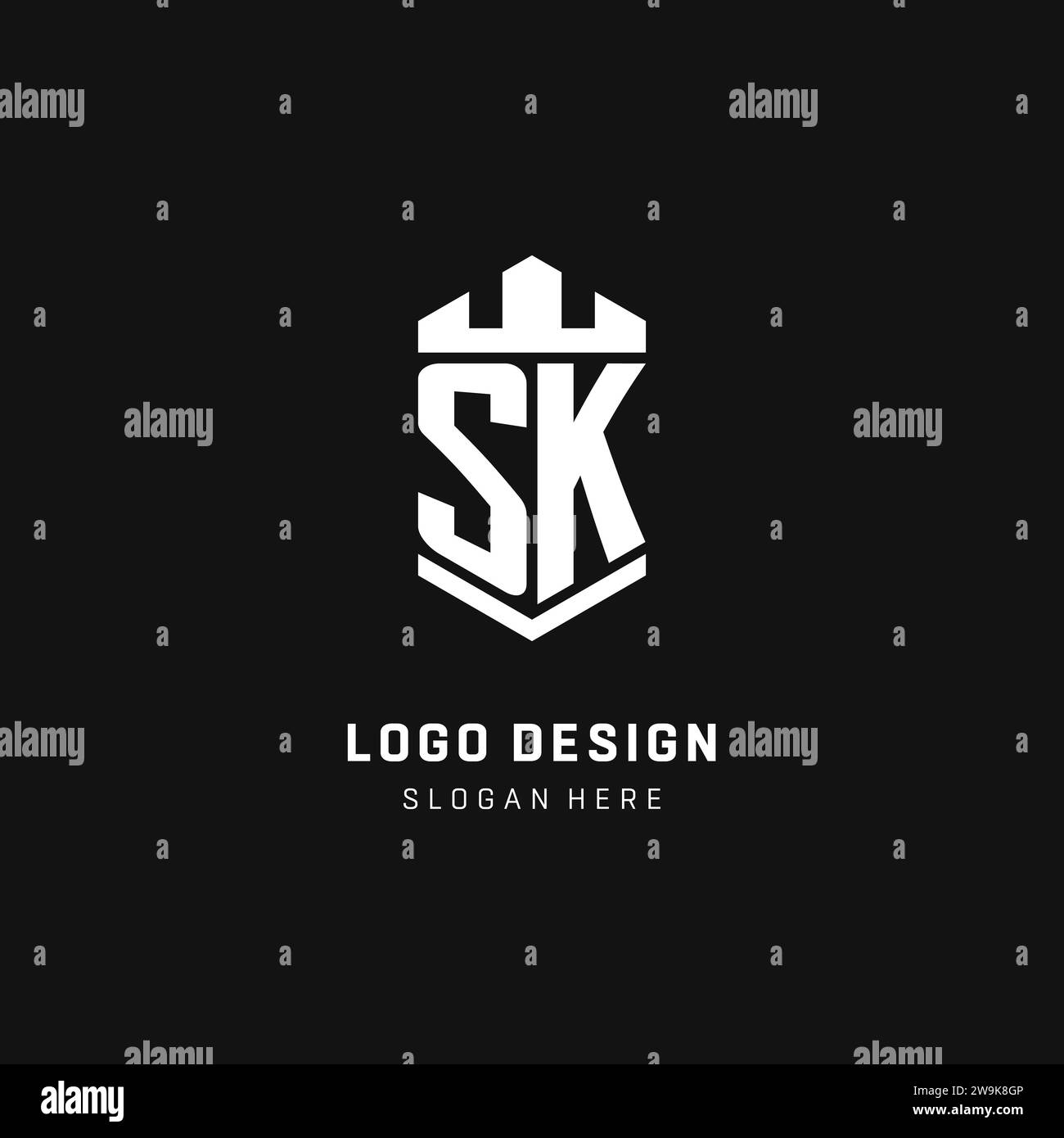 SK monogram logo initial with crown and shield guard shape style vector graphic Stock Vector
