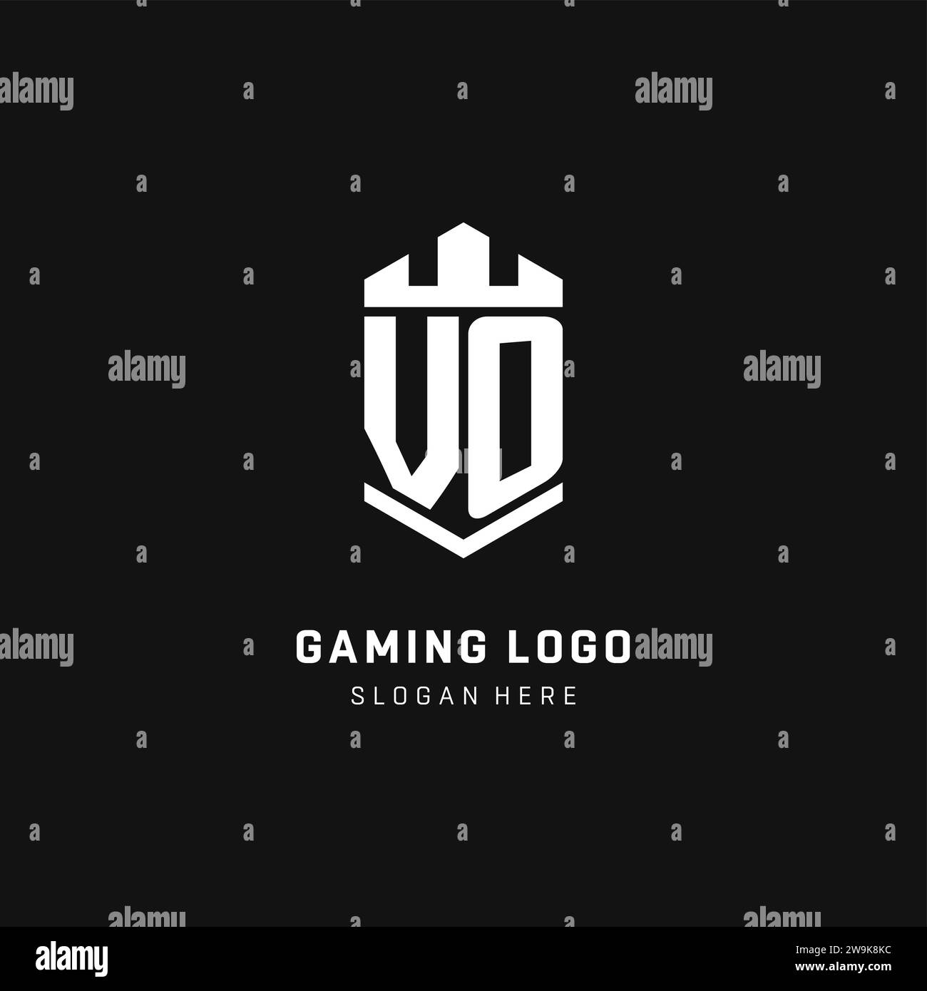 VO monogram logo initial with crown and shield guard shape style vector graphic Stock Vector