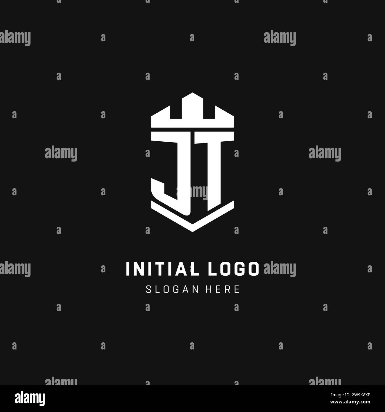 JT monogram logo initial with crown and shield guard shape style vector ...