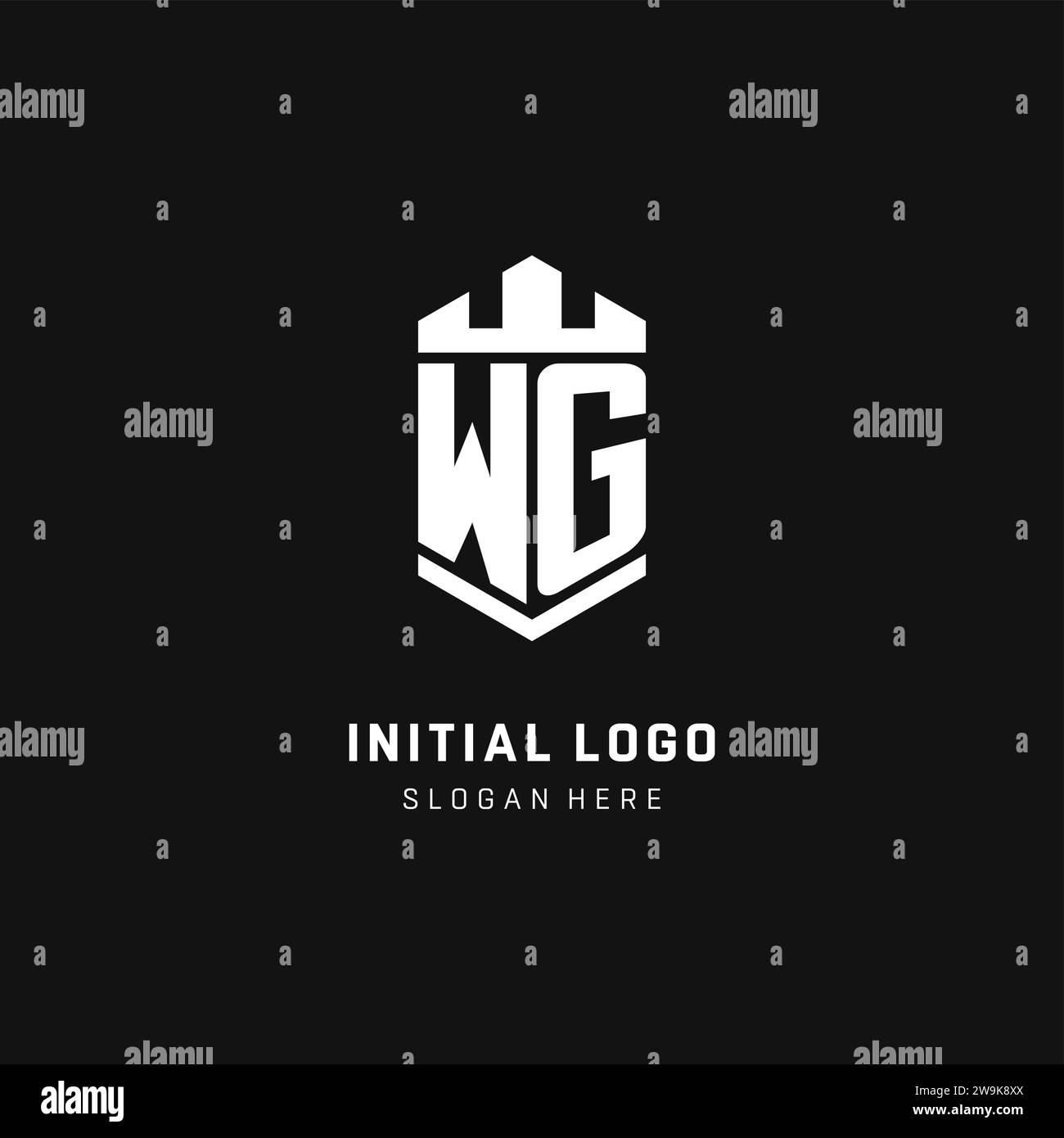 WG monogram logo initial with crown and shield guard shape style vector graphic Stock Vector