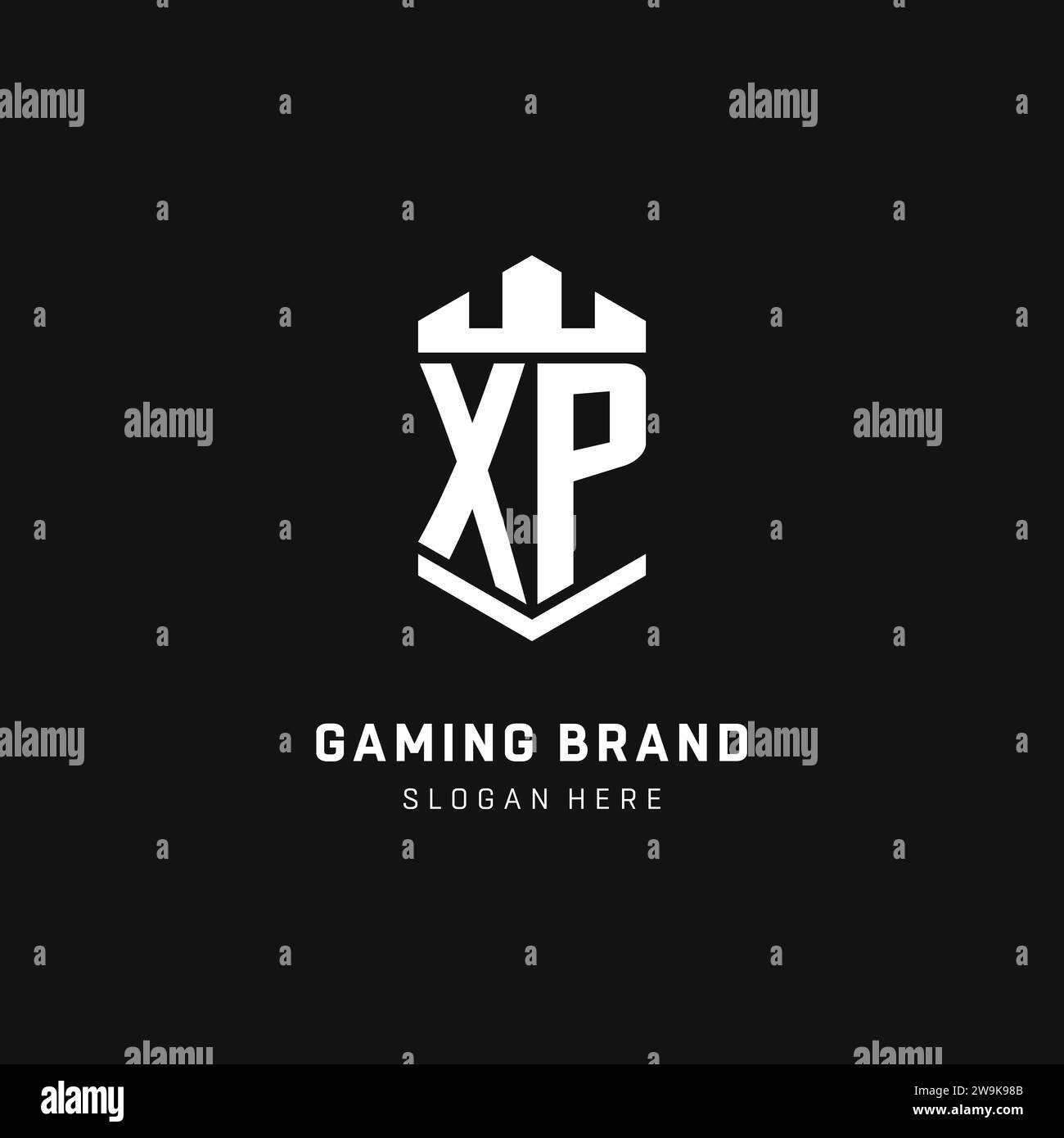 XP monogram logo initial with crown and shield guard shape style vector graphic Stock Vector