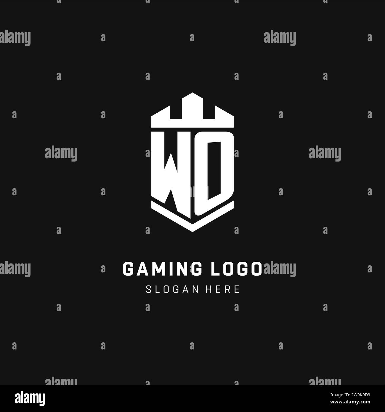 WO monogram logo initial with crown and shield guard shape style vector graphic Stock Vector