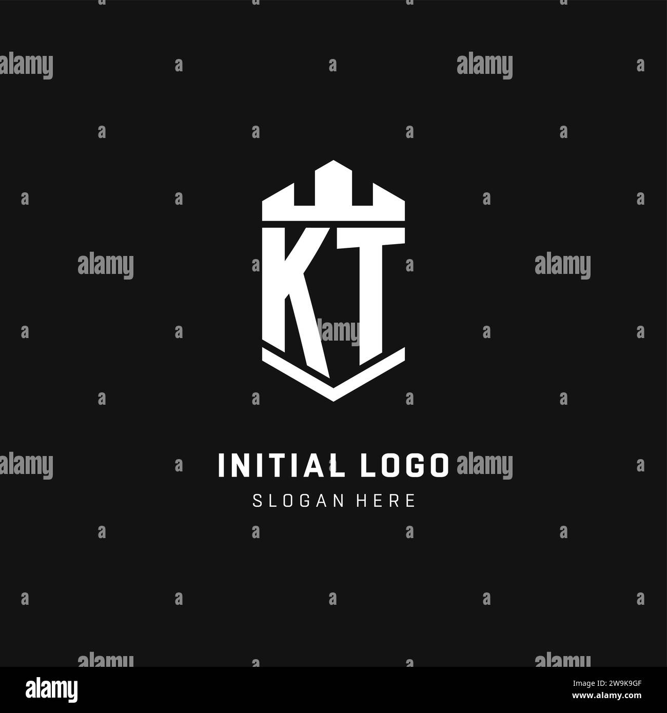 KT monogram logo initial with crown and shield guard shape style vector graphic Stock Vector