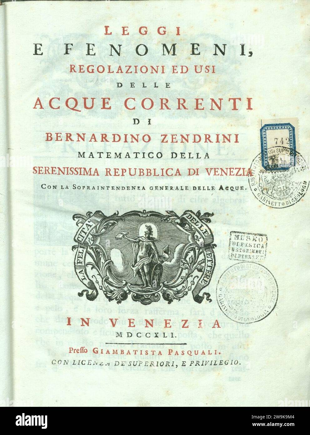 Zendrini, Bernardino – Leggi e fenomeni, regolazioni ed usi delle acque correnti, Venice Stock Photo