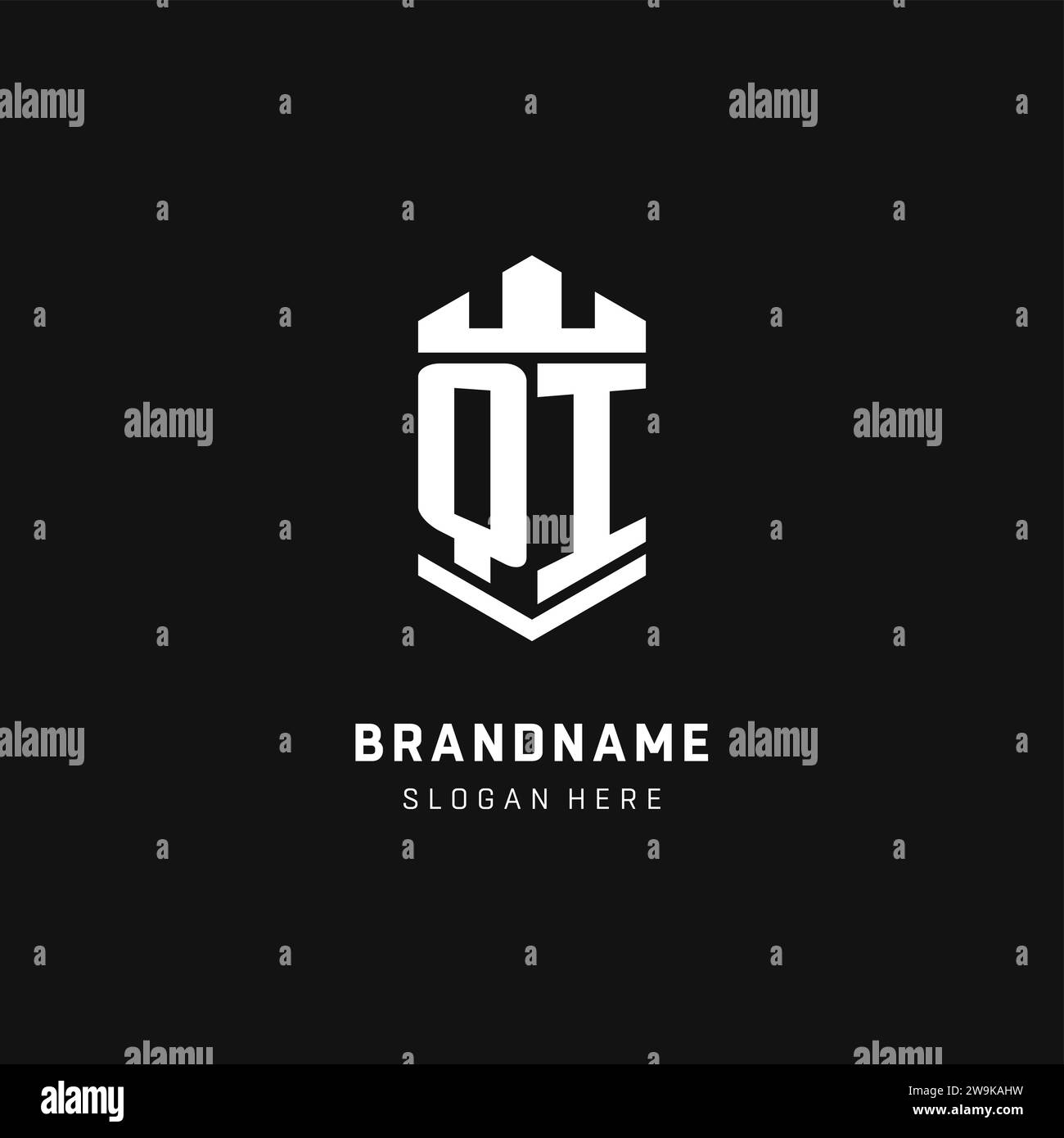 QI monogram logo initial with crown and shield guard shape style vector graphic Stock Vector