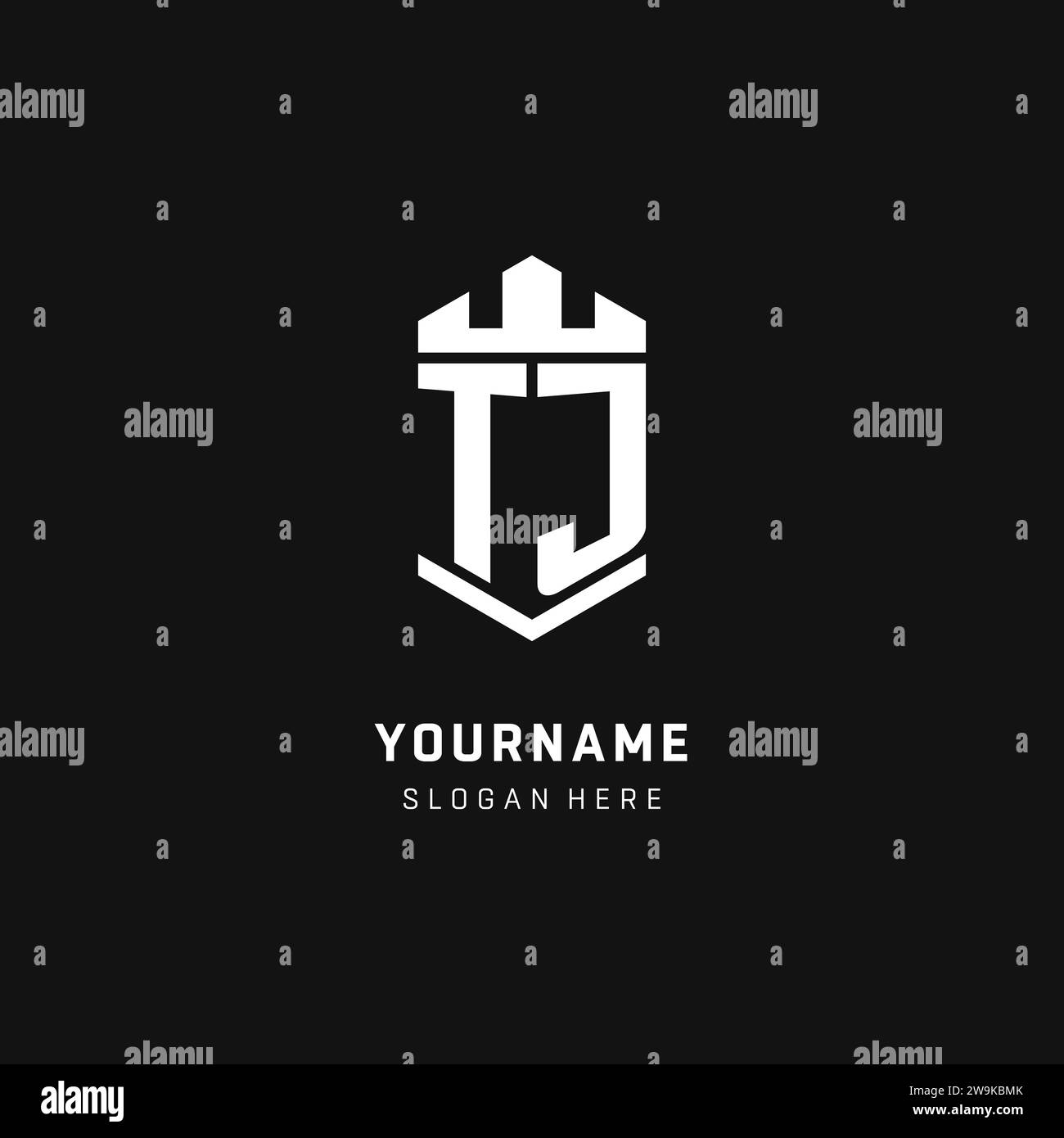 TJ monogram logo initial with crown and shield guard shape style vector graphic Stock Vector