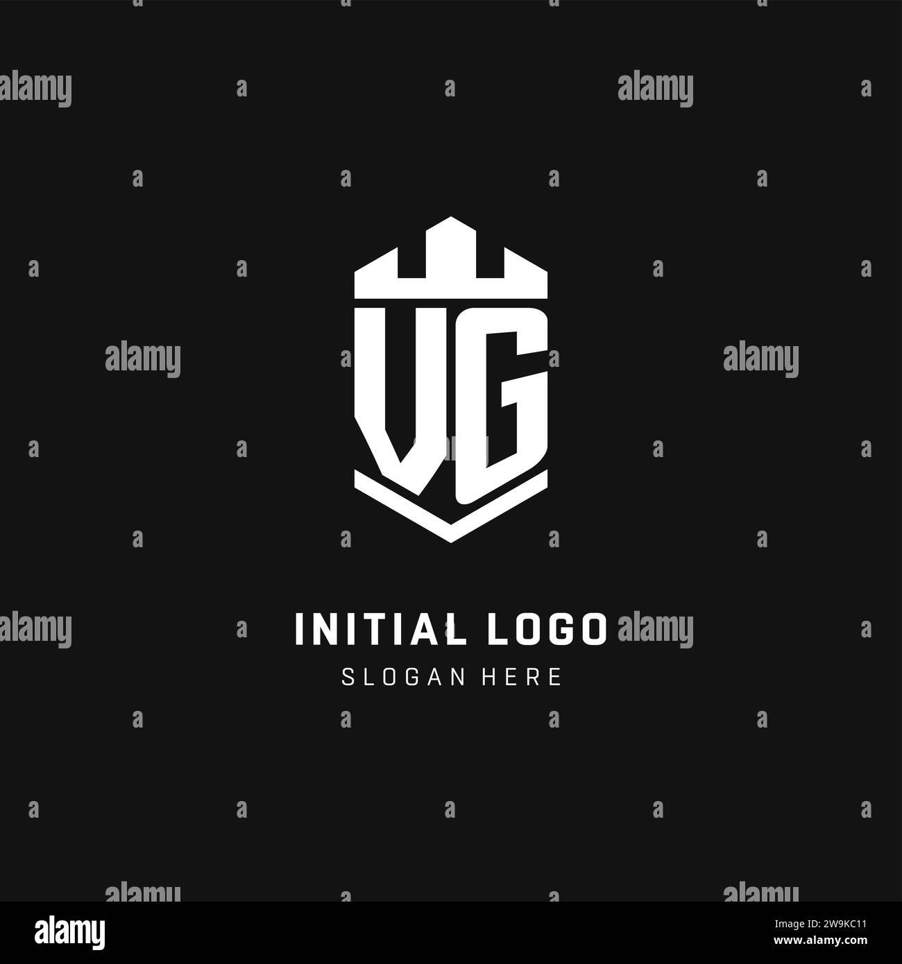VG monogram logo initial with crown and shield guard shape style vector graphic Stock Vector