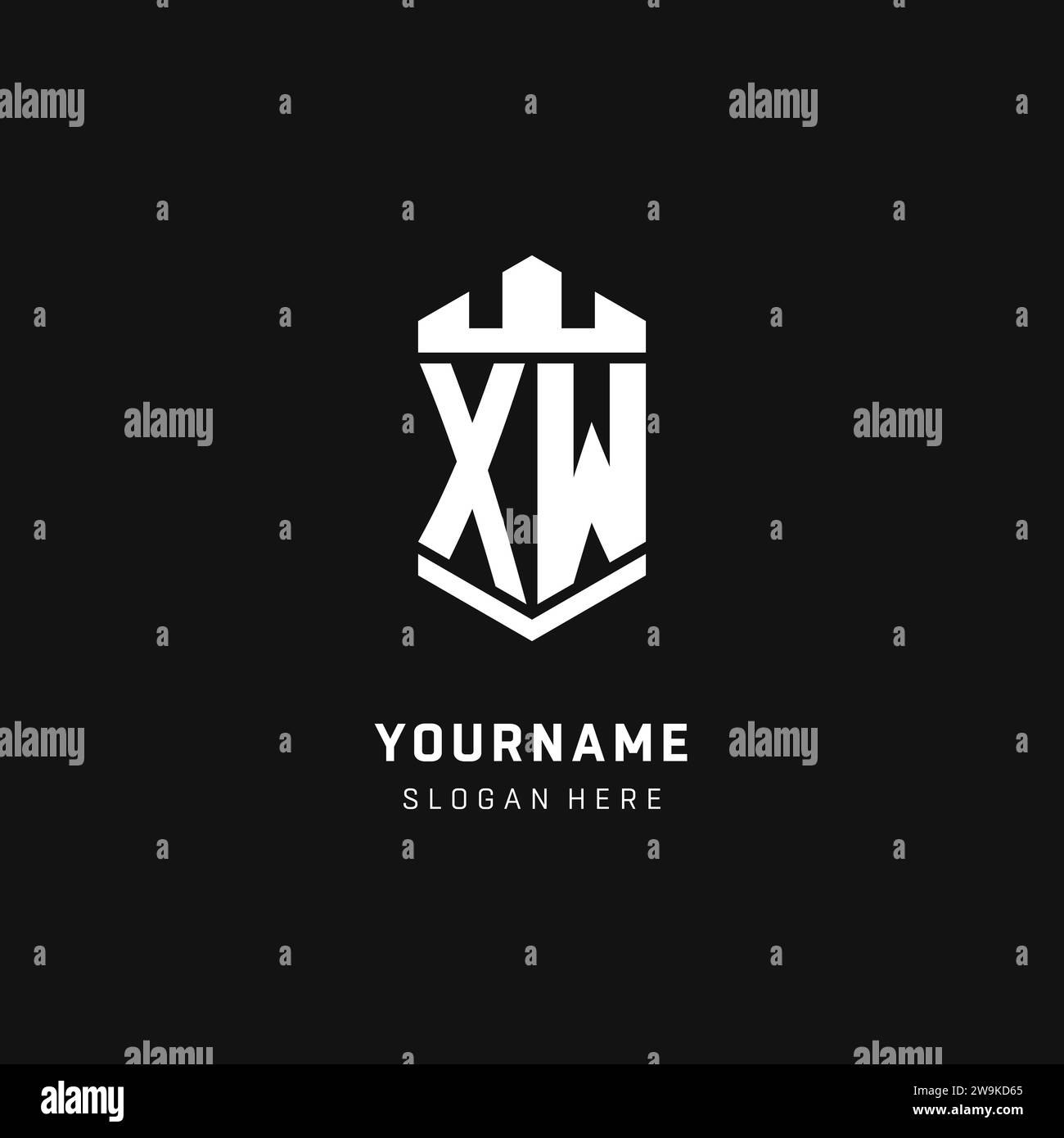 XW monogram logo initial with crown and shield guard shape style vector graphic Stock Vector