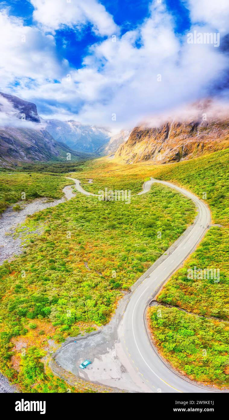 Highway Te Anau Milford Sound in Fiordland of New Zealand near Homer