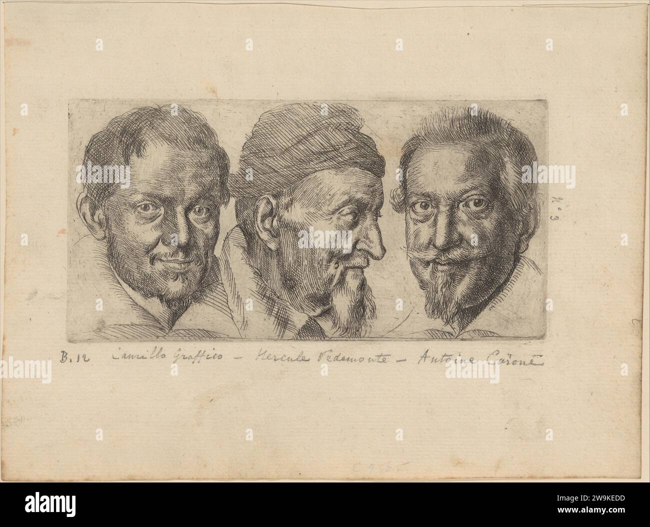 Three portraits possibly representing Camillo Graffico, Ercole Pedemonte and Antonio Carone 1926 by Ottavio Leoni (Il Padovano) Stock Photo