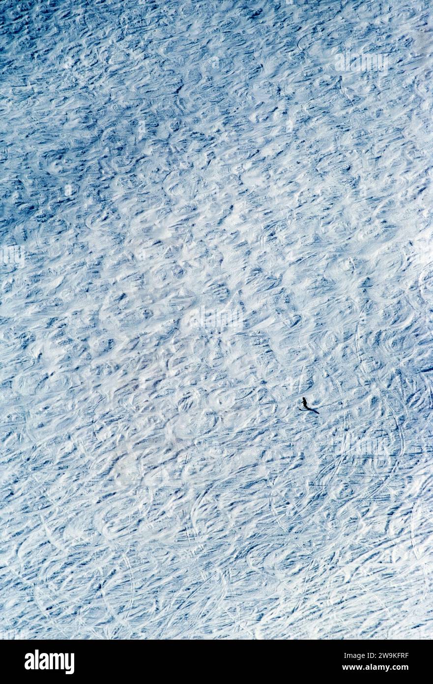 Overhead view of lone skier in a mogul field trail, Big Sky, Montana, USA Stock Photo Alamy