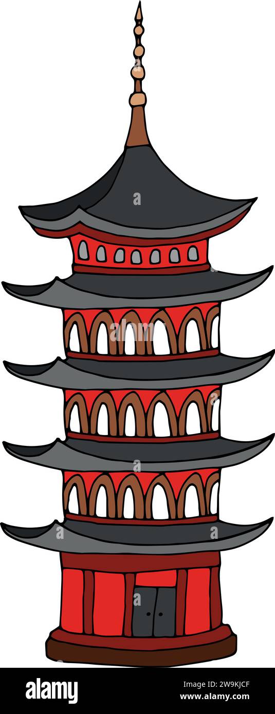 Detailed colorful drawing of the AUSPICIOUS LIGHT PAGODA (RUIGUANGTA ...