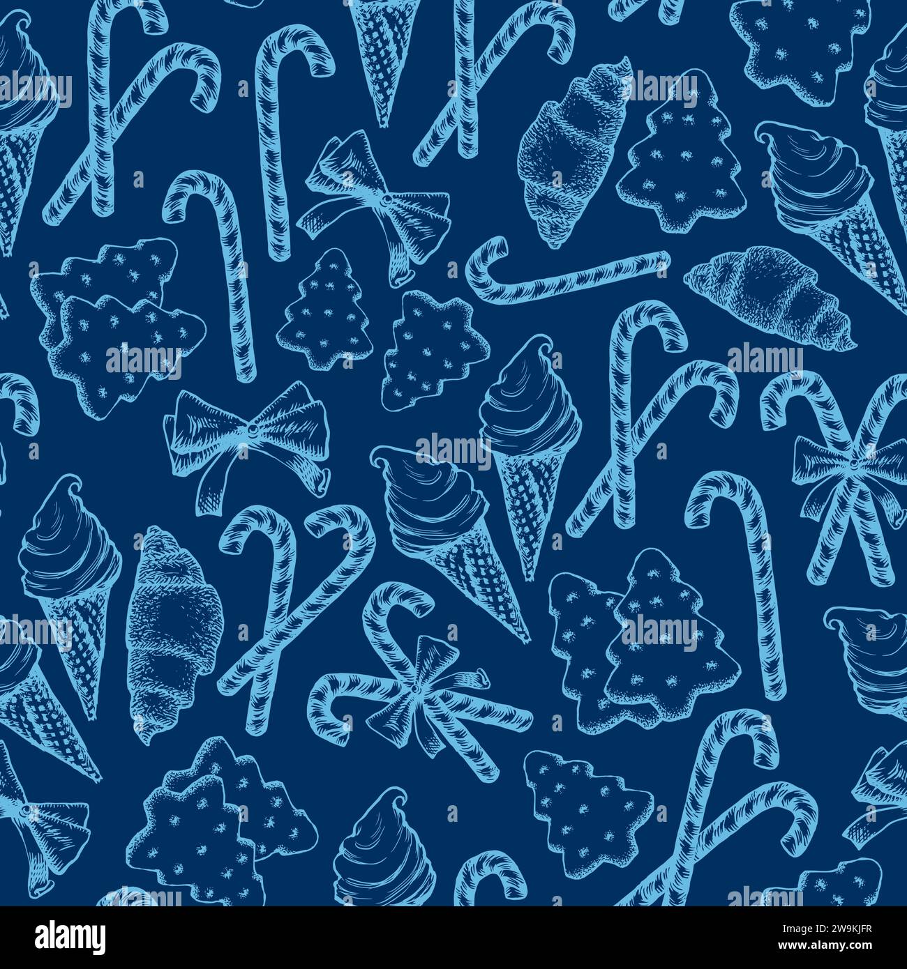 Blue and White Peppermint Candy Cane Stick with Bow, Pine Tree Cookies