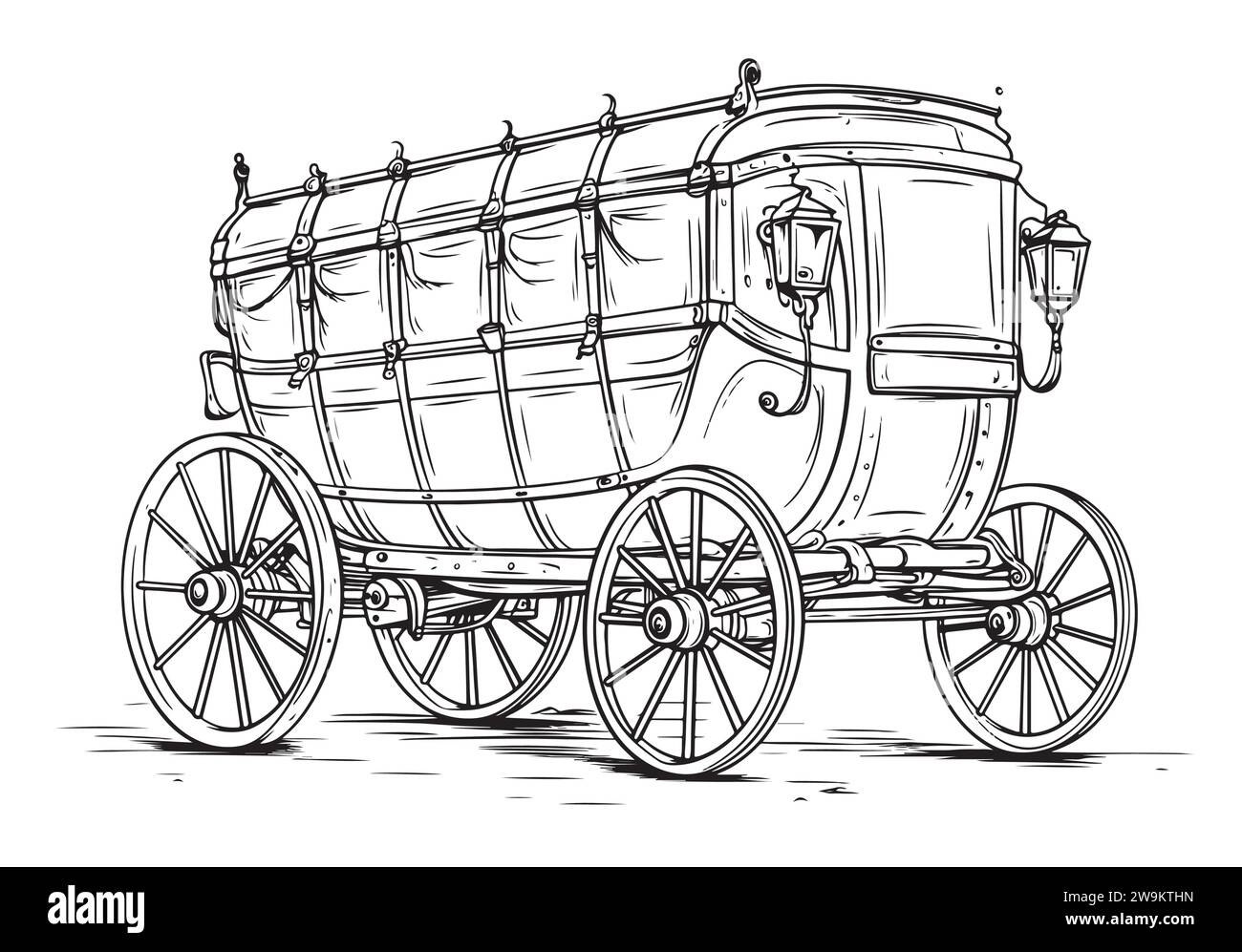 Stagecoach wagon vintage sketch vector illustration Stock Vector