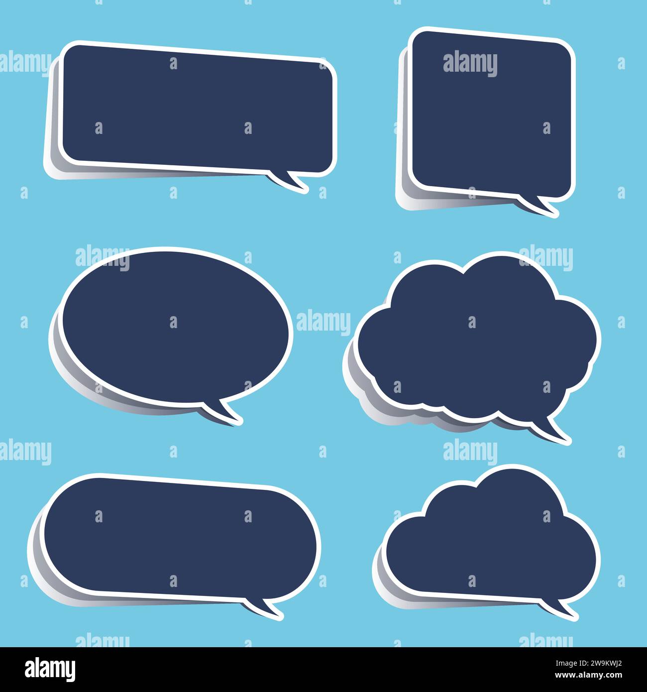 Modern blue speech bubble set with shadow, vector illustration Stock Vector