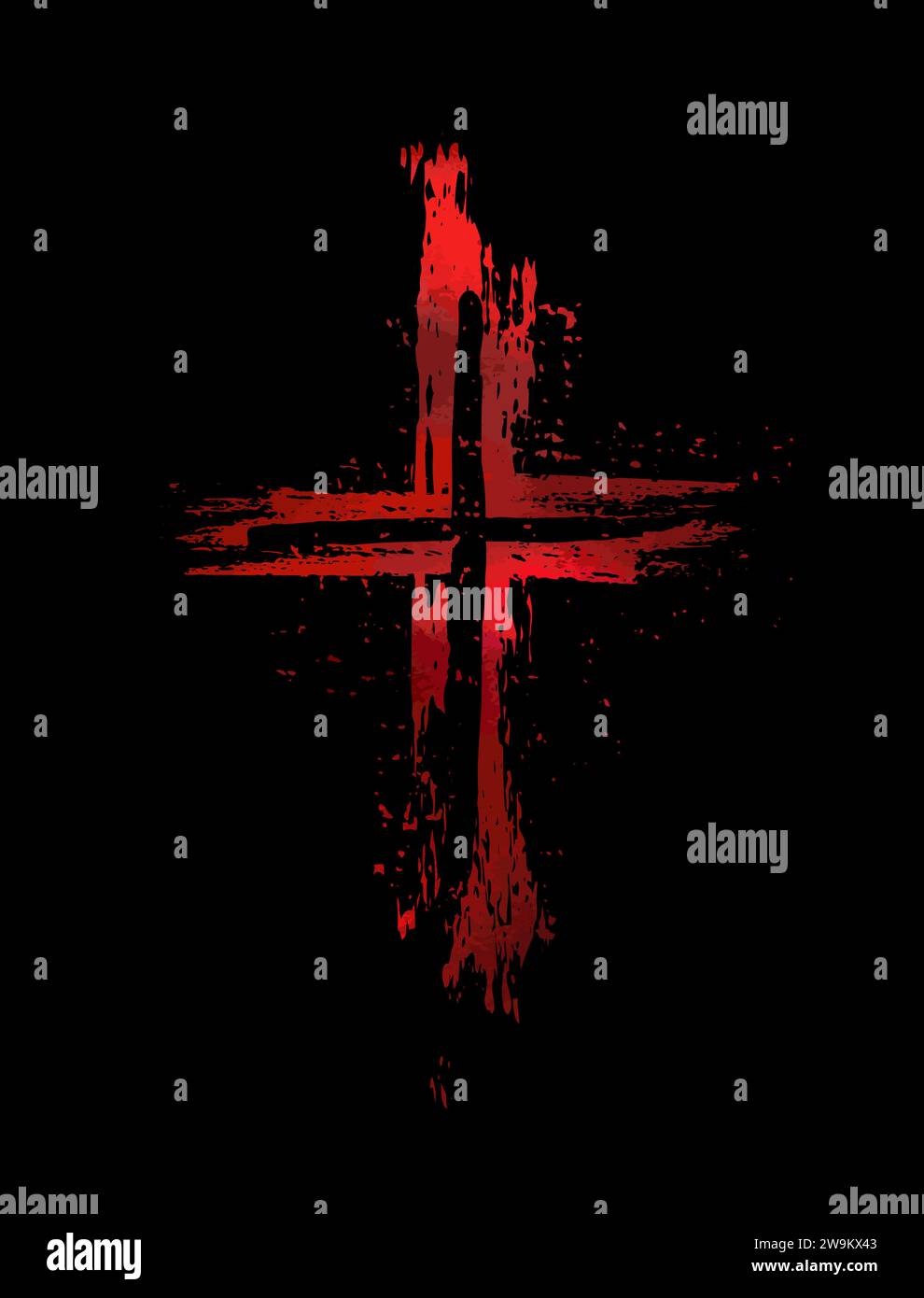 Red religious cross on a black background. bloody cross, hand drawing. Not AI. Vector illustration Stock Vector