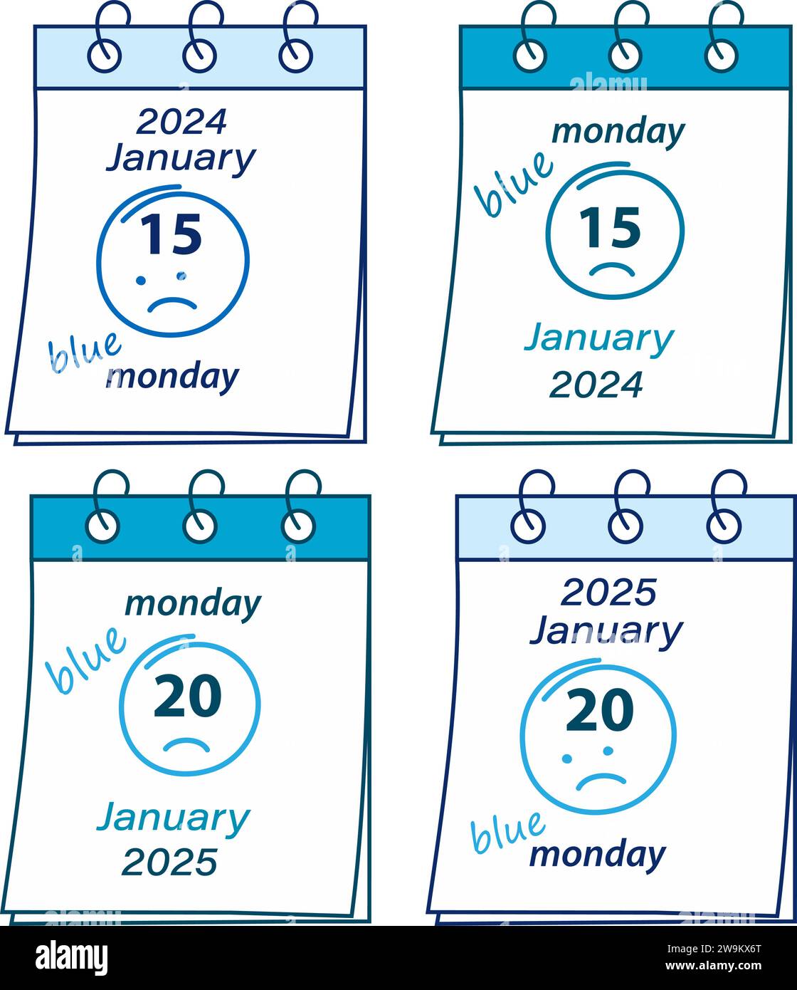 2025 and 2025 Blue Monday Date January 15th and 20th on a calendar