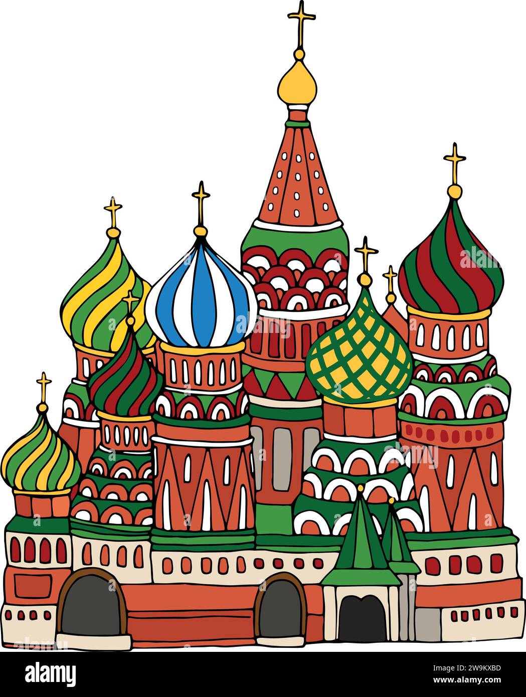 Detailed colorful flat drawing of the SAINT BASIL'S CATHEDRAL, MOSCOW