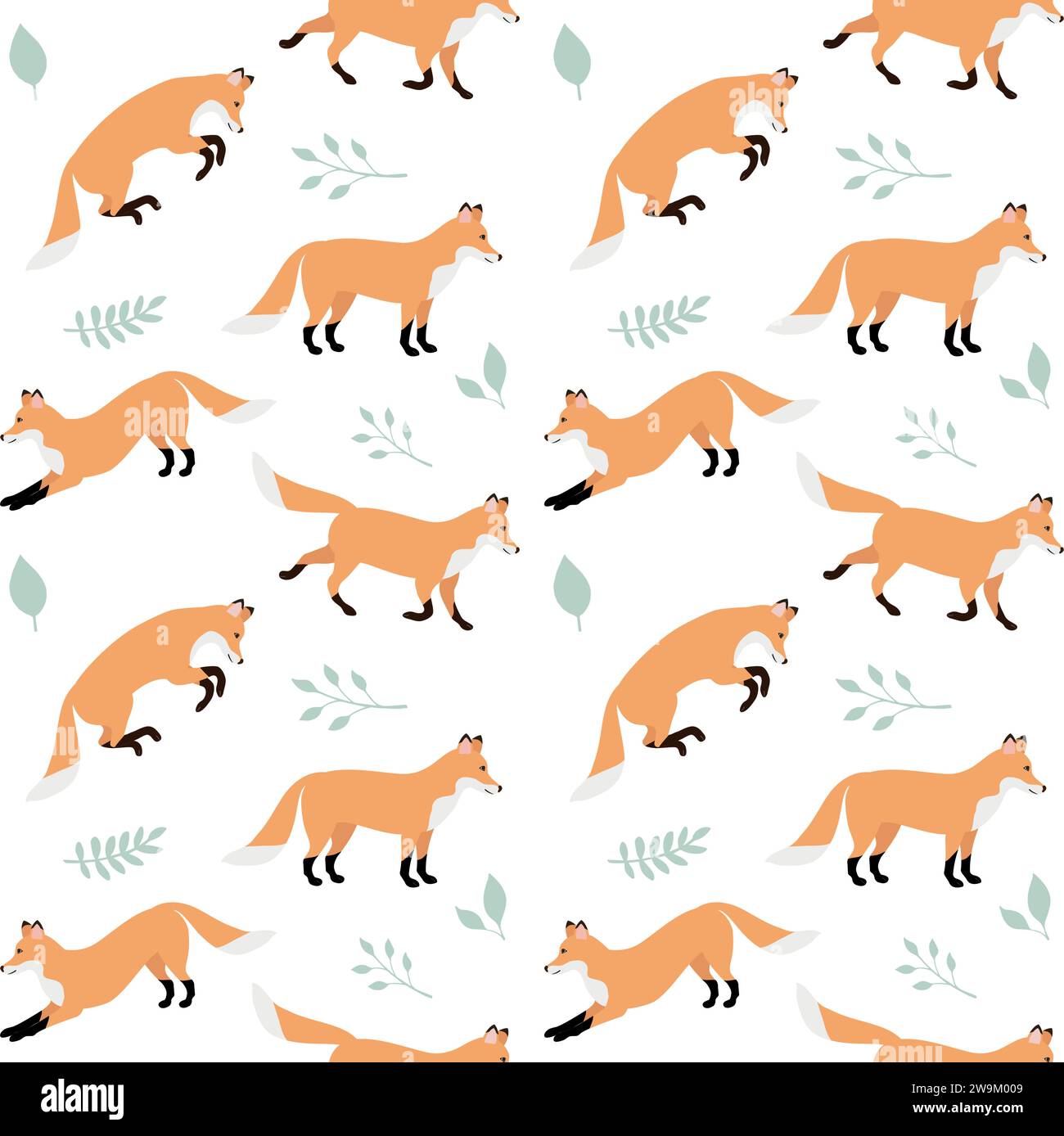 Vector seamless pattern of flat hand drawn fox isolated on white ...