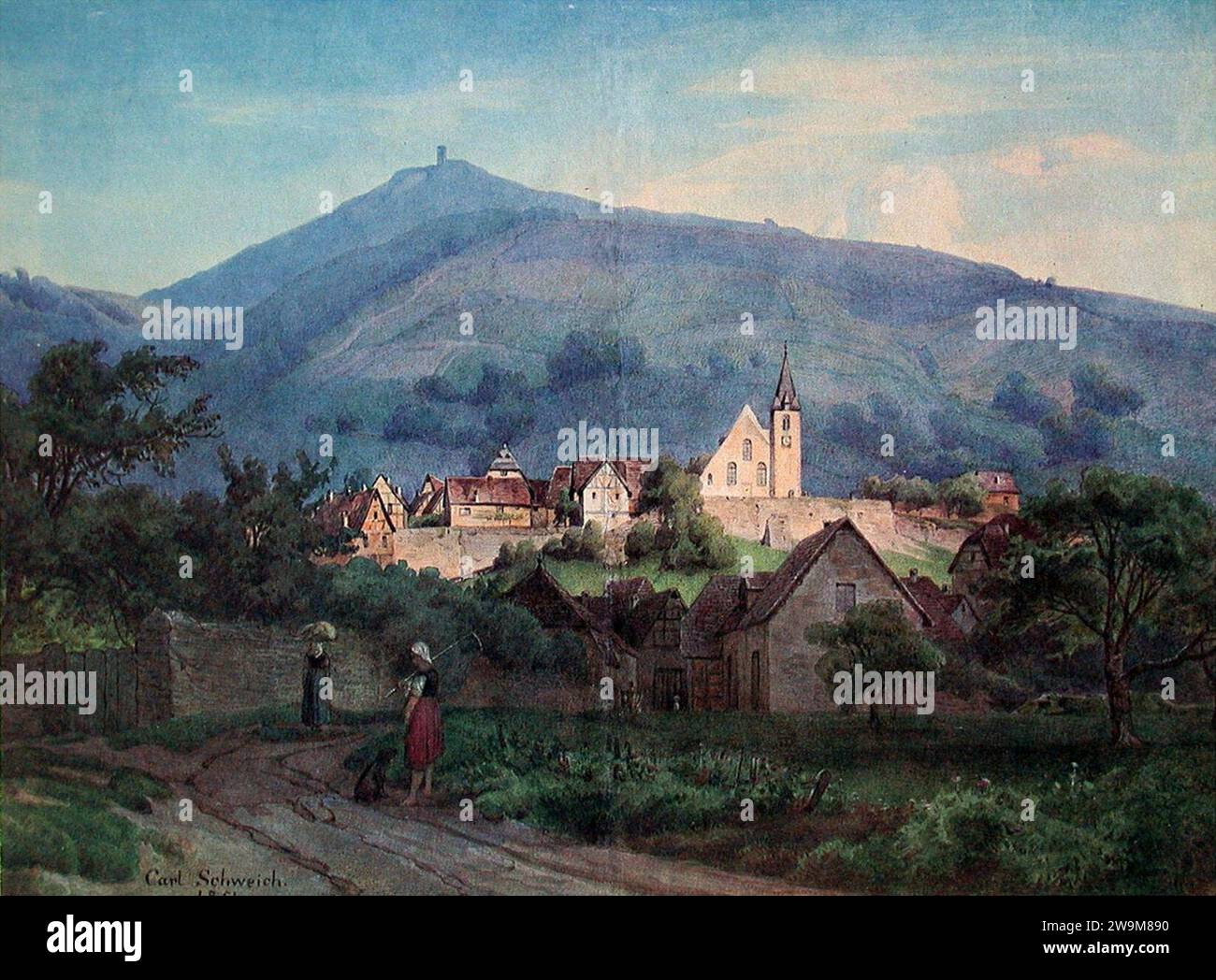 Zwingenberg mit Melibokus 1851 Stock Photo Alamy