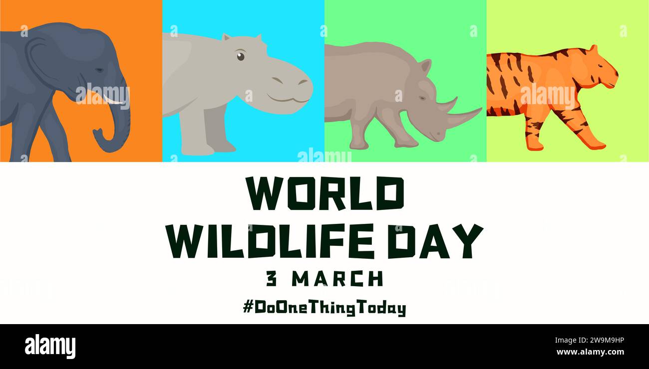 flat design world wildlife day horizontal banner illustration Stock Vector