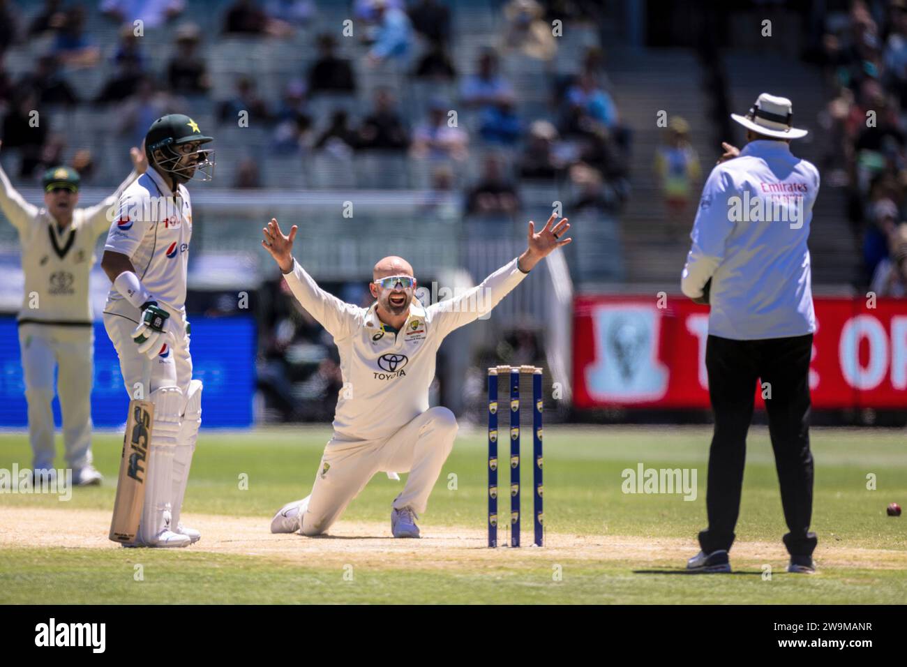 MELBOURNE, AUSTRALIA DECEMBER 29 Nathan Lyon of Australia appeals