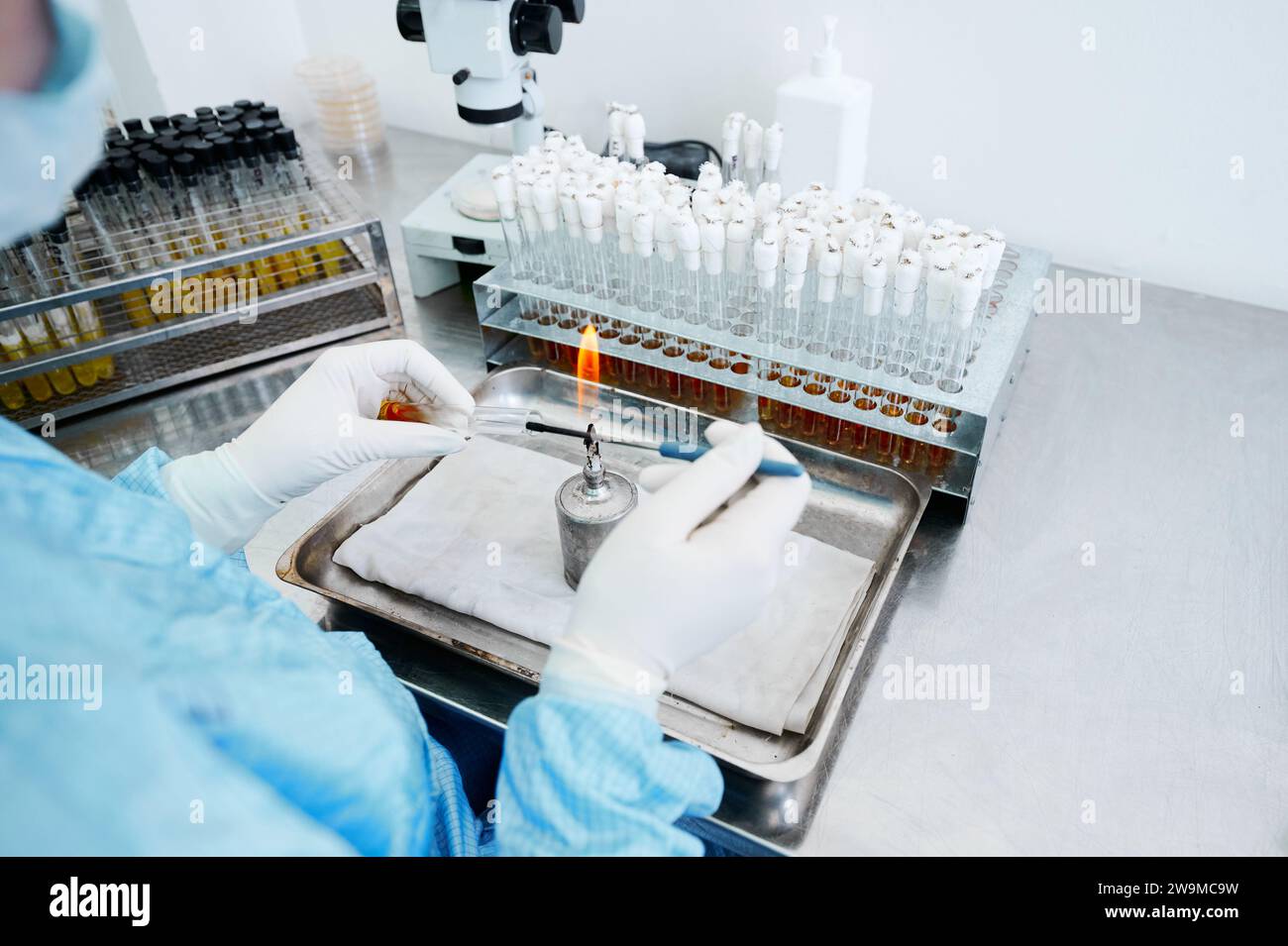 Lab specialist works on special project and disinfects tools Stock ...