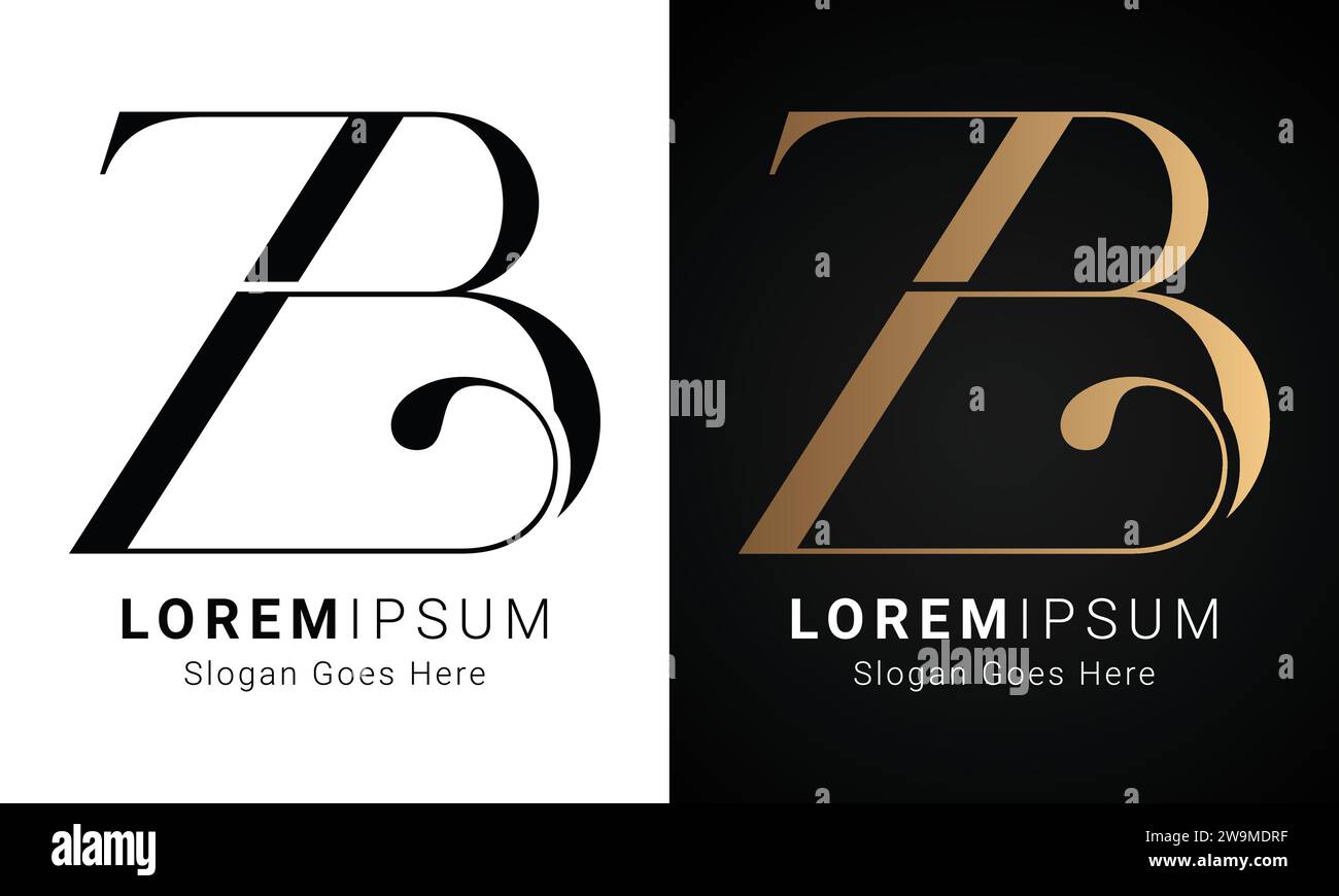 Luxury Initial ZB or BZ Monogram Text Letter Logo Design Stock Vector