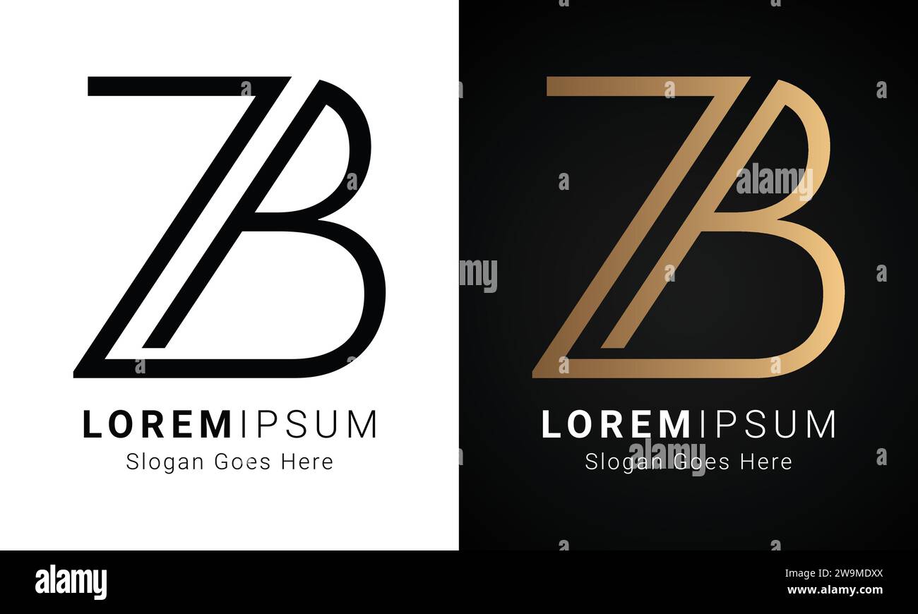 Luxury Initial ZB or BZ Monogram Text Letter Logo Design Stock Vector