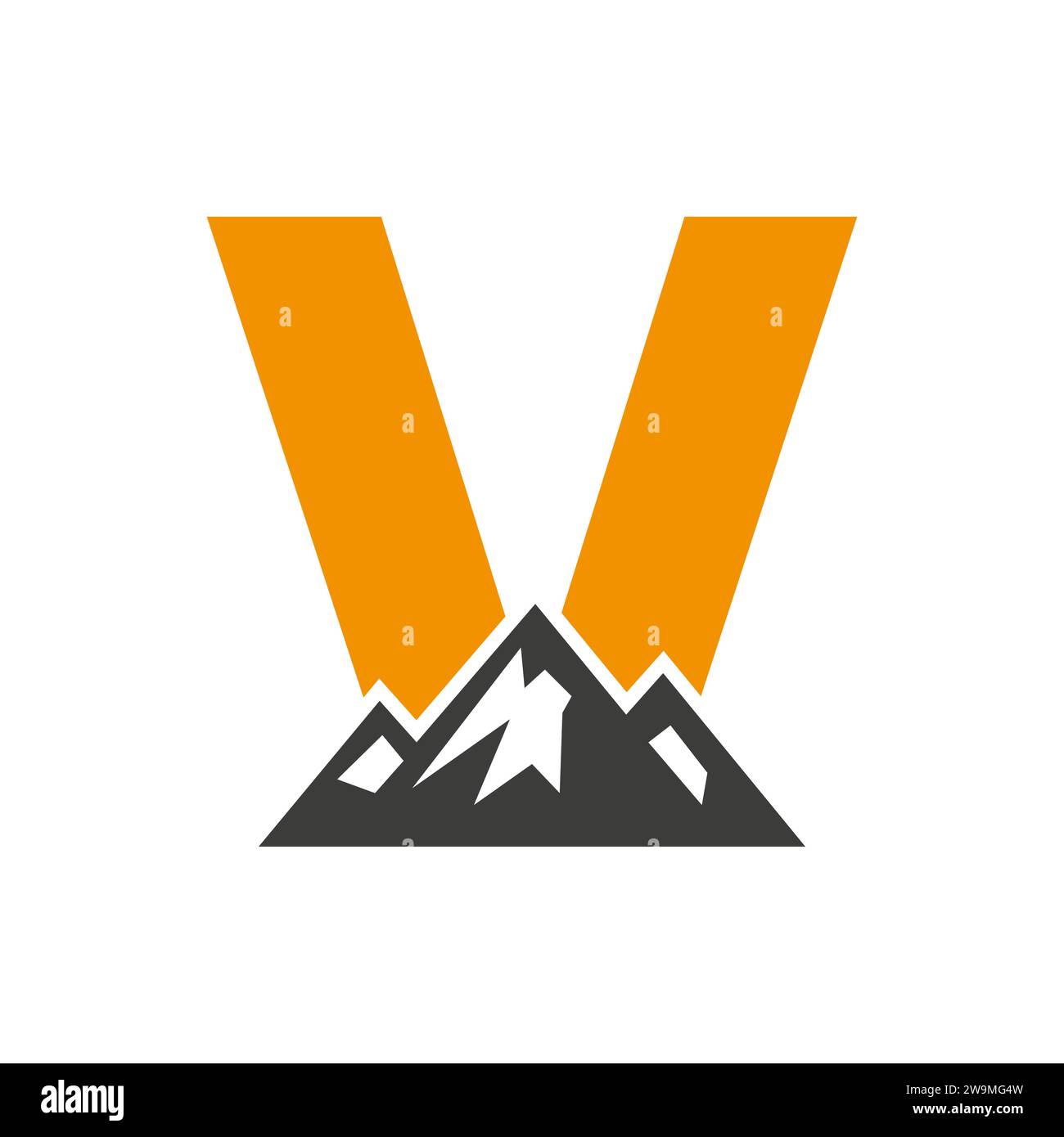 Mount Logo On Letter V, Mount Hill Symbol Vector Template Stock Vector