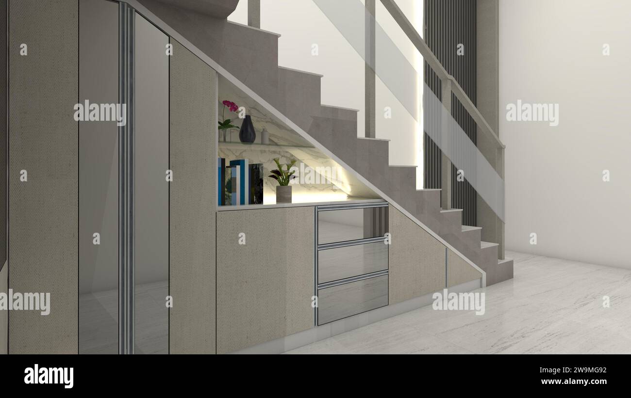 Minimalist Under Stairs Design Stock Photo Alamy