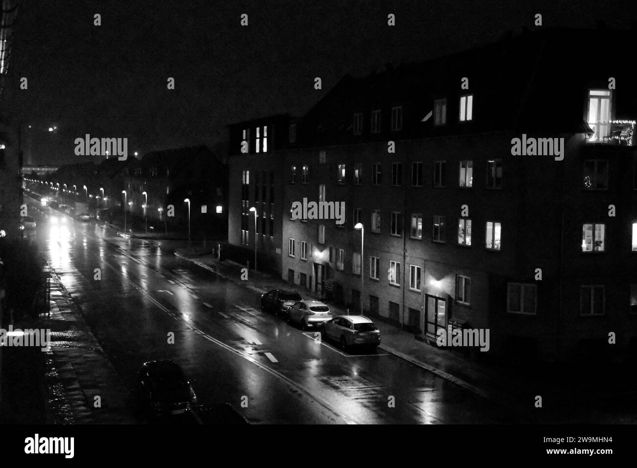 Copenhagen, Denmark /28 December 2023/.Weather night rain fall in danish capital Copenhagen