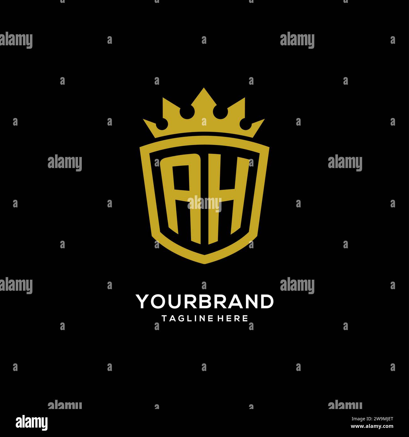 Initial AH logo shield crown style, luxury elegant monogram logo design vector graphic Stock Vector