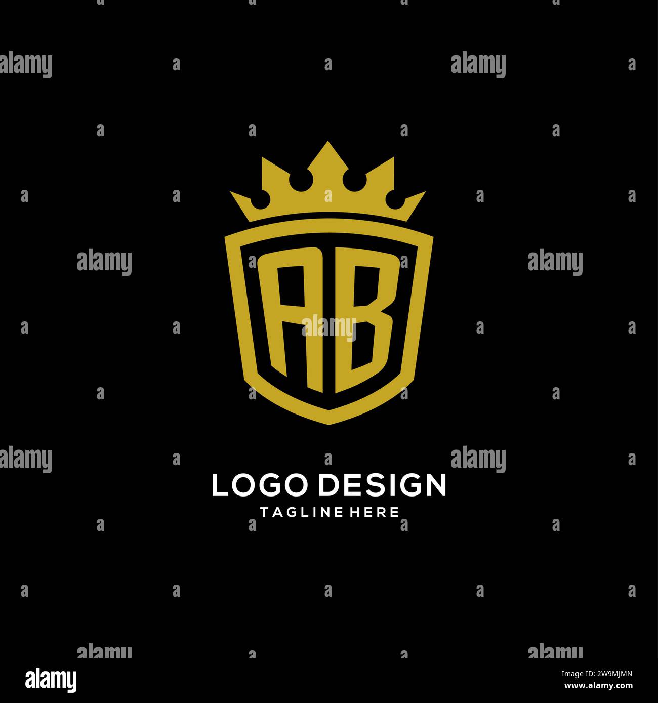 Initial AB logo shield crown style, luxury elegant monogram logo design vector graphic Stock Vector