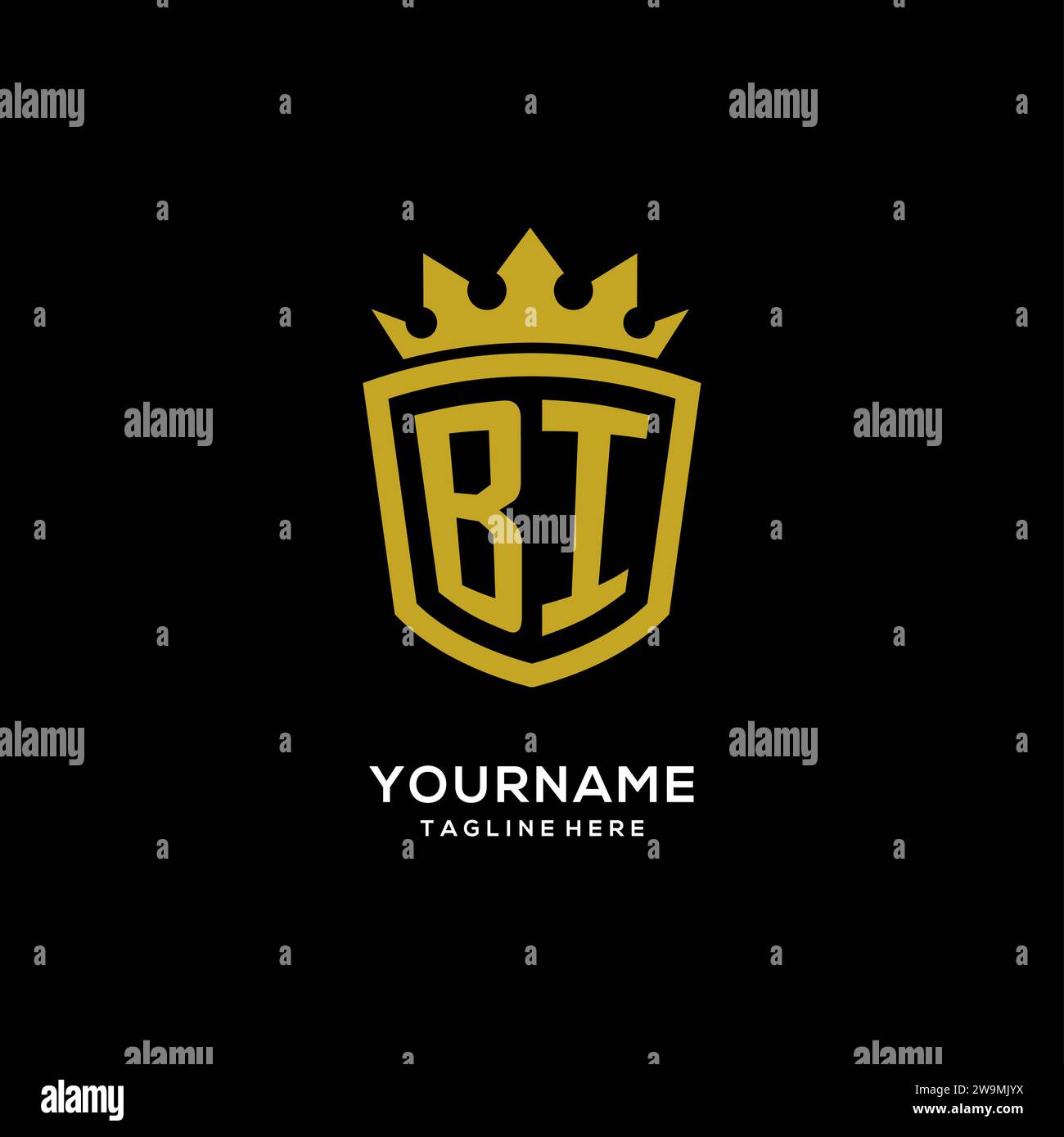 Initial BI logo shield crown style, luxury elegant monogram logo design vector graphic Stock Vector