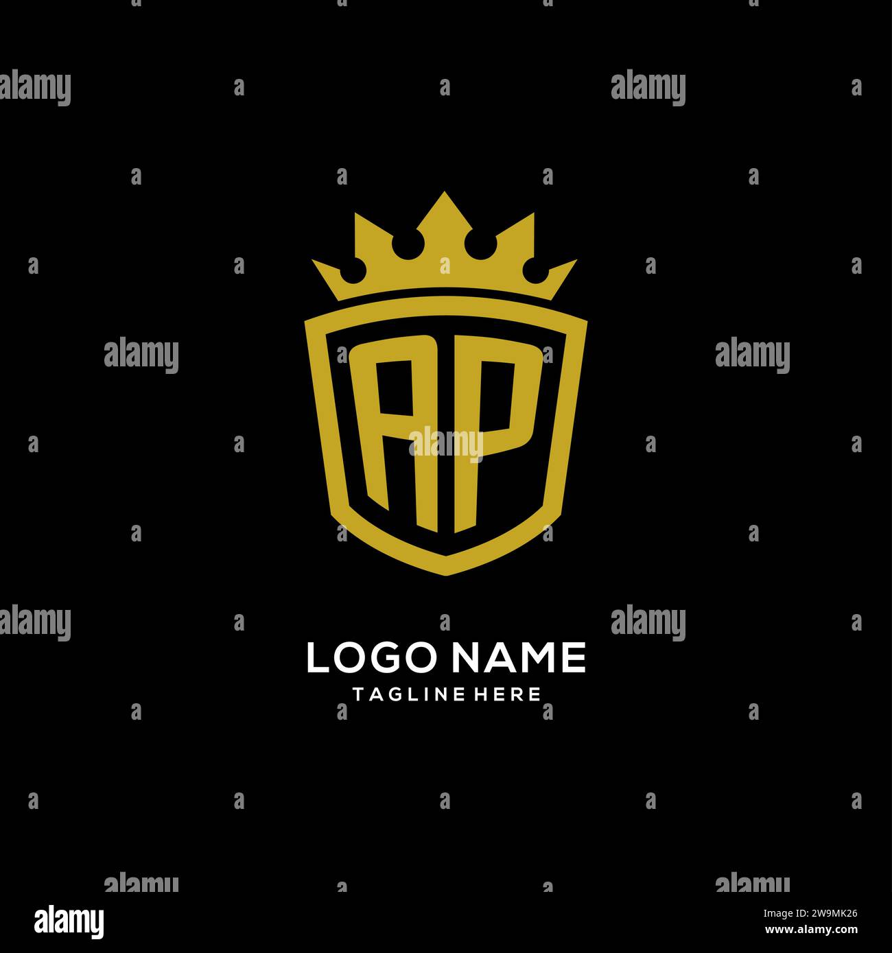 Initial AP logo shield crown style, luxury elegant monogram logo design vector graphic Stock Vector