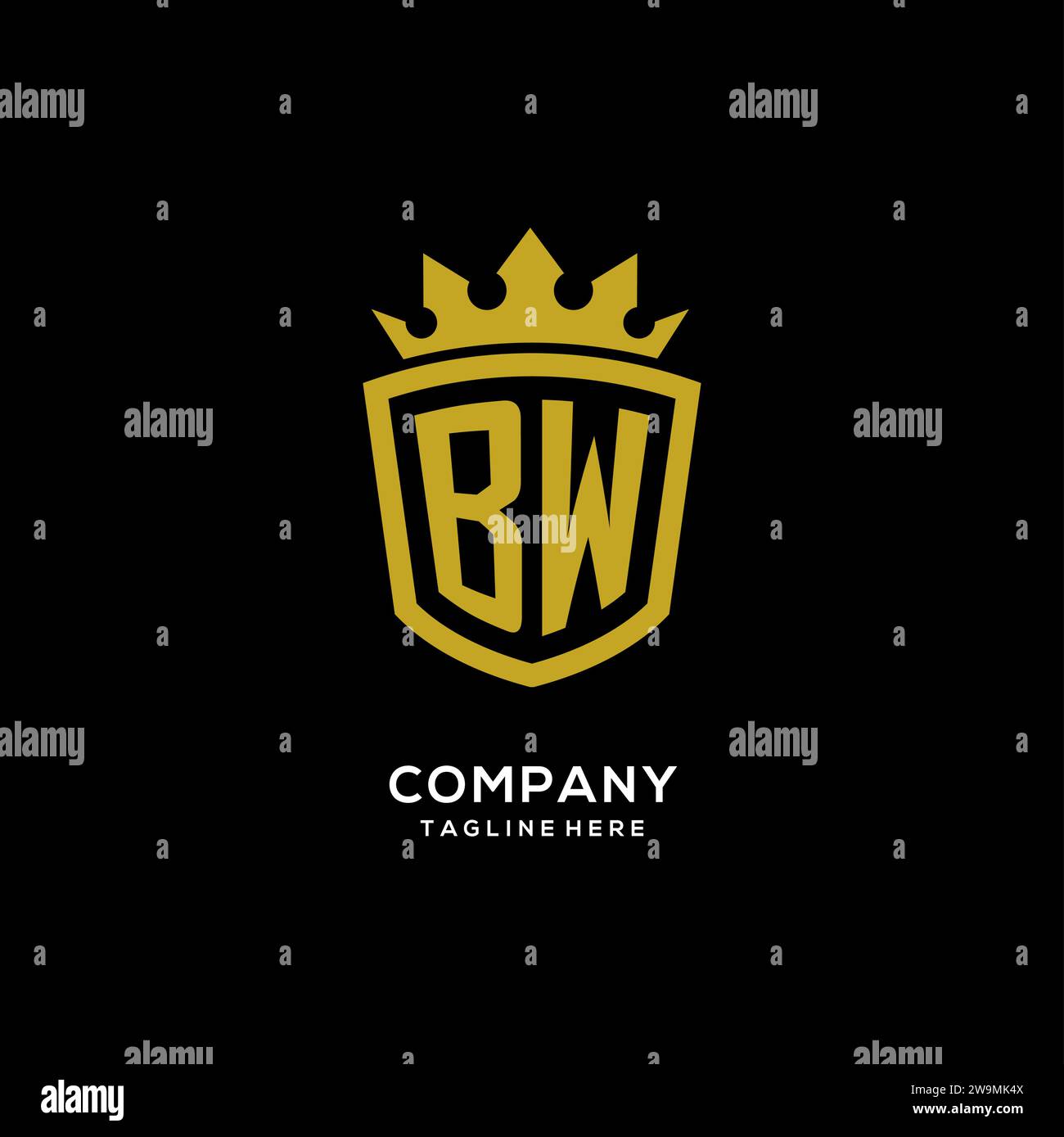 Initial BW logo shield crown style, luxury elegant monogram logo design vector graphic Stock Vector