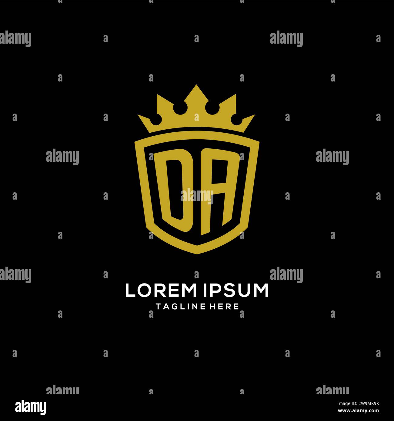 Initial DA logo shield crown style, luxury elegant monogram logo design vector graphic Stock Vector