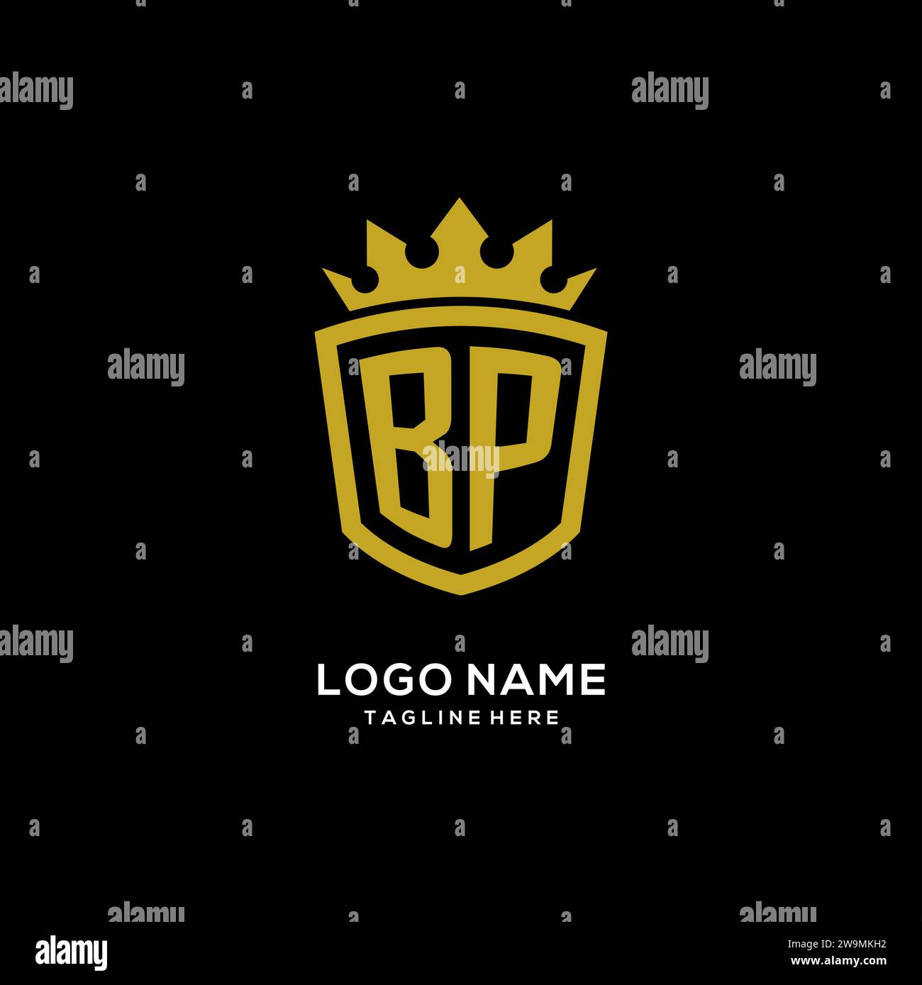Initial BP logo shield crown style, luxury elegant monogram logo design vector graphic Stock Vector