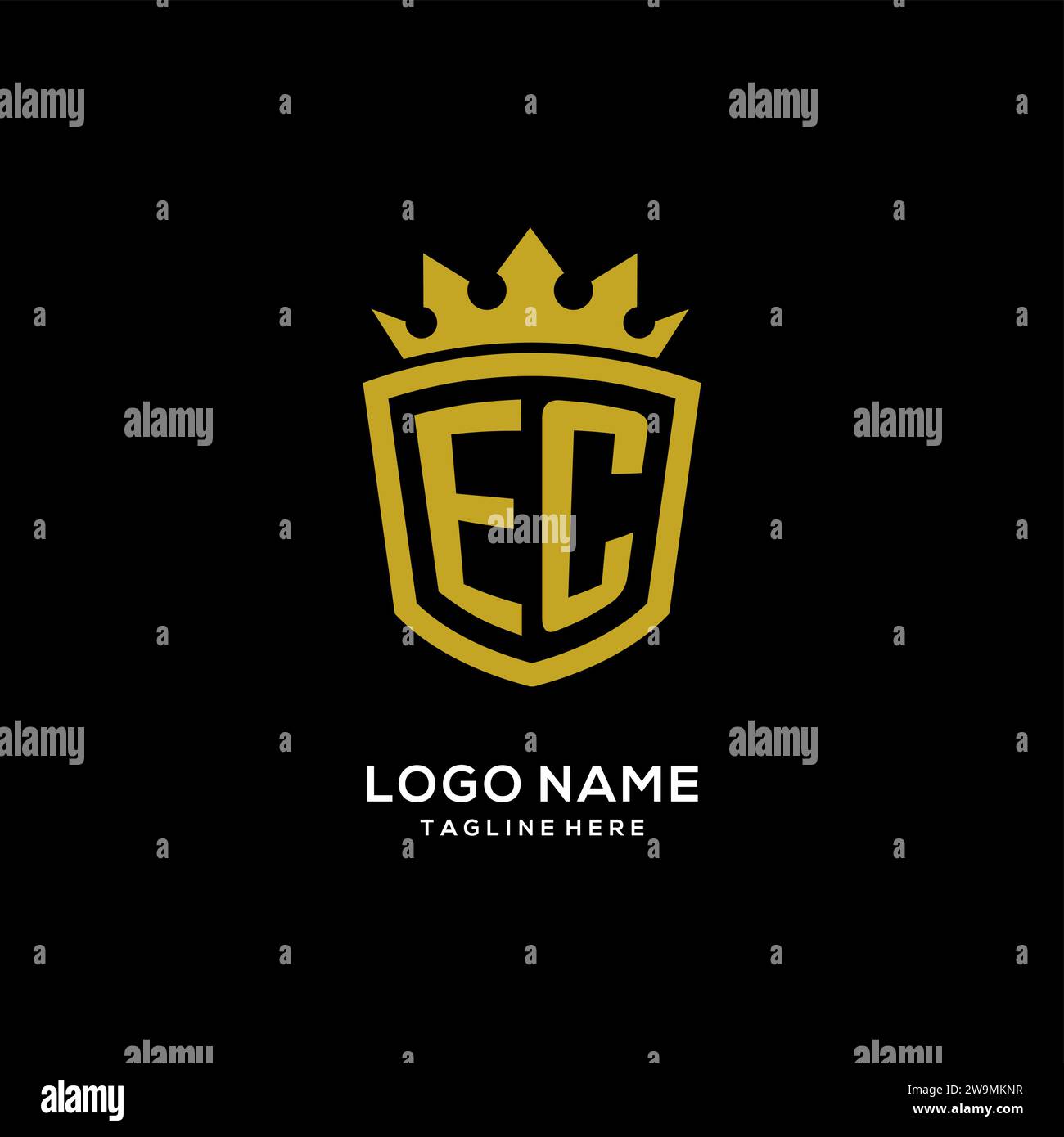 Initial EC logo shield crown style, luxury elegant monogram logo design vector graphic Stock Vector