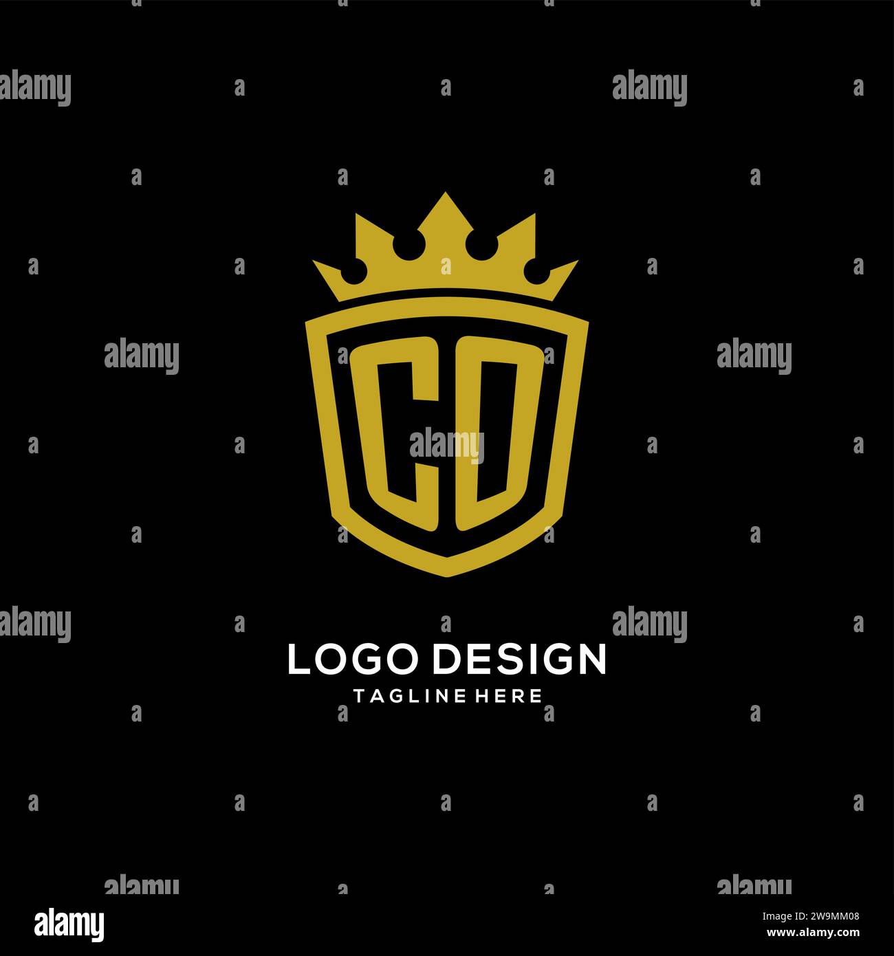 Initial CO logo shield crown style, luxury elegant monogram logo design vector graphic Stock Vector
