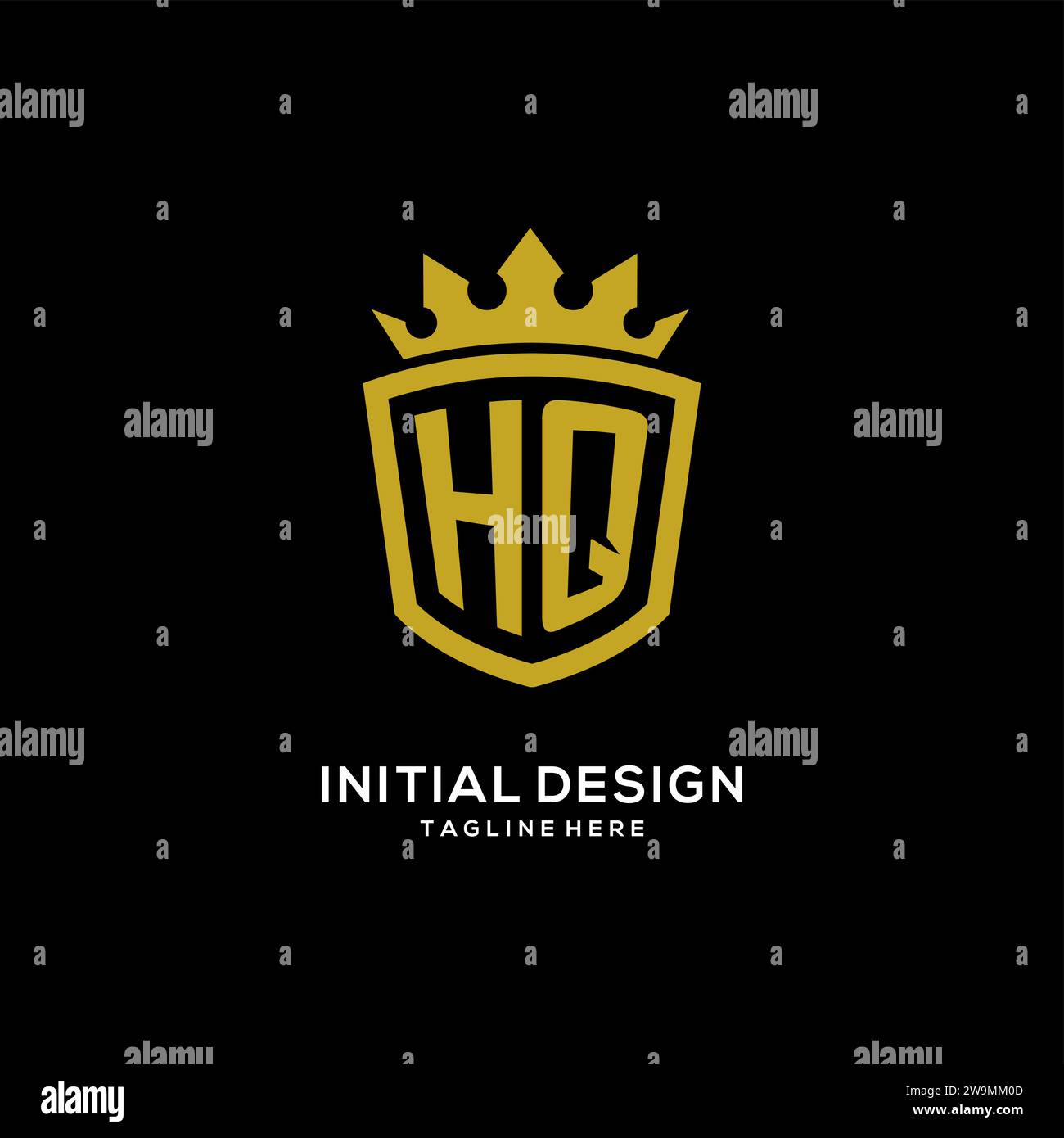 Initial HQ logo shield crown style, luxury elegant monogram logo design vector graphic Stock Vector