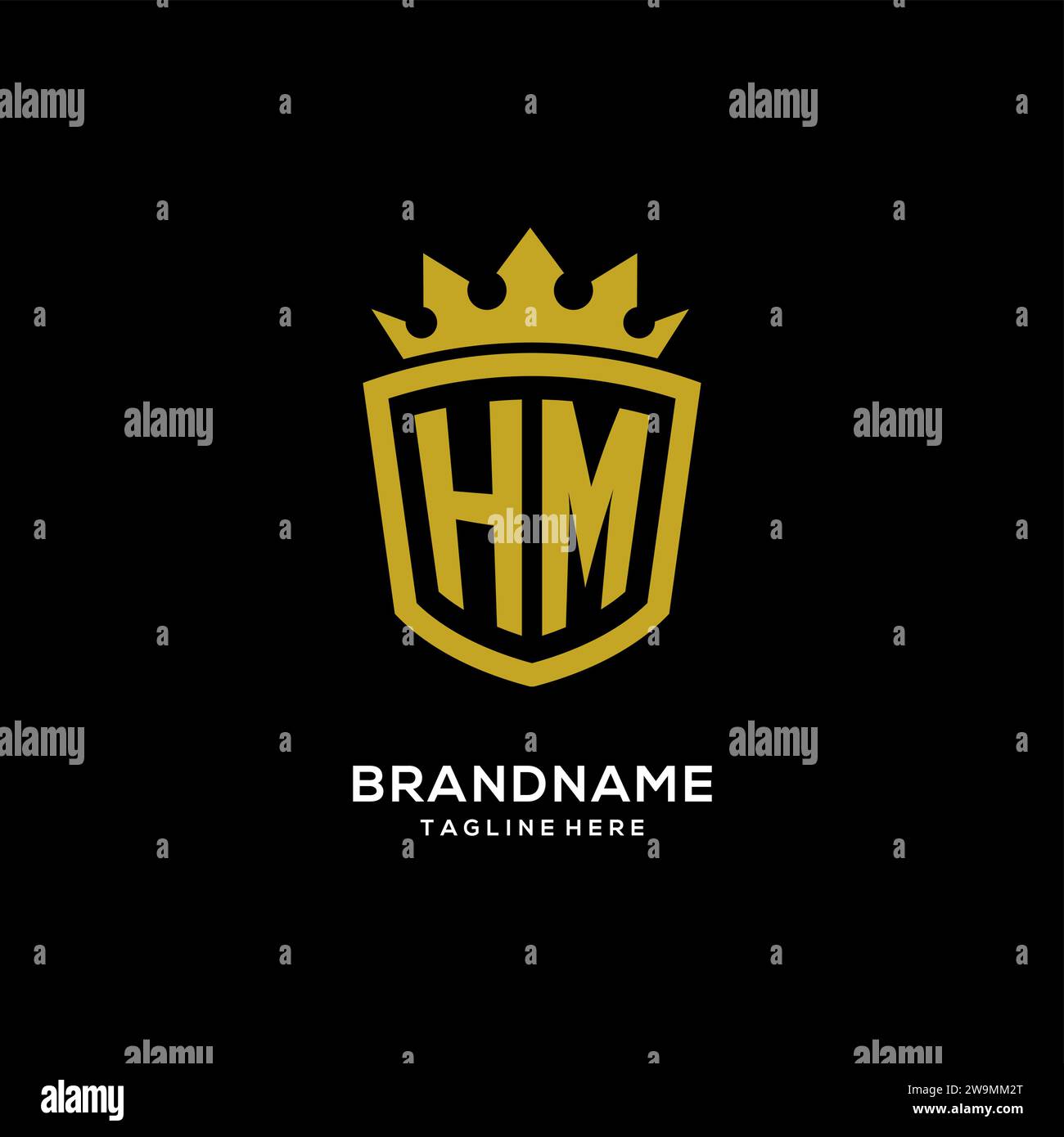Initial HM logo shield crown style, luxury elegant monogram logo design vector graphic Stock Vector