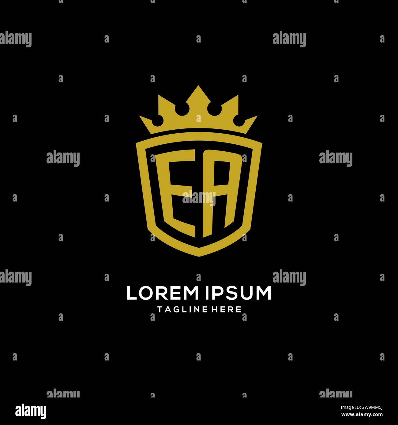 Initial EA logo shield crown style, luxury elegant monogram logo design vector graphic Stock Vector