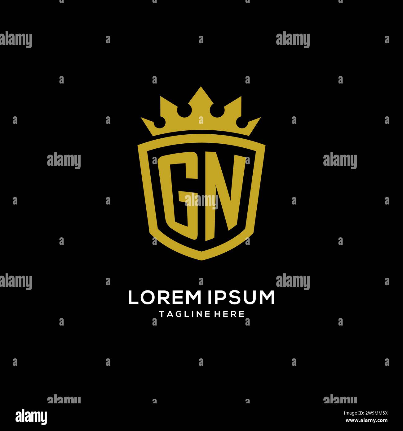 Initial GN logo shield crown style, luxury elegant monogram logo design vector graphic Stock Vector