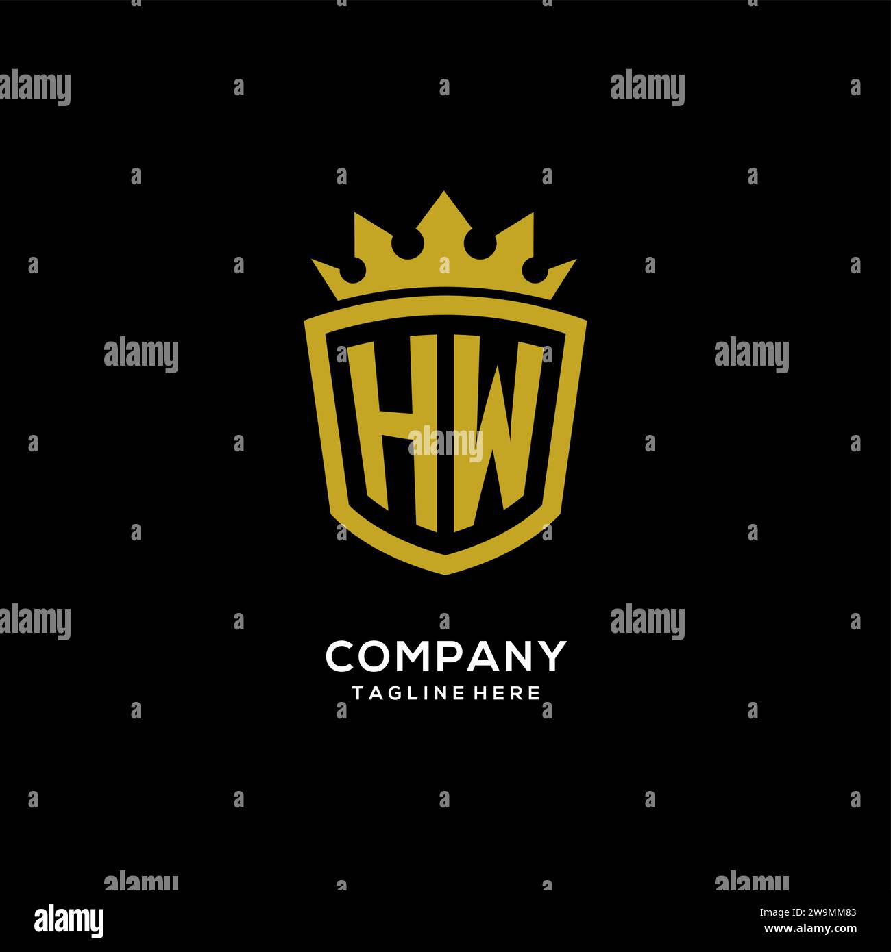 Initial HW logo shield crown style, luxury elegant monogram logo design vector graphic Stock Vector
