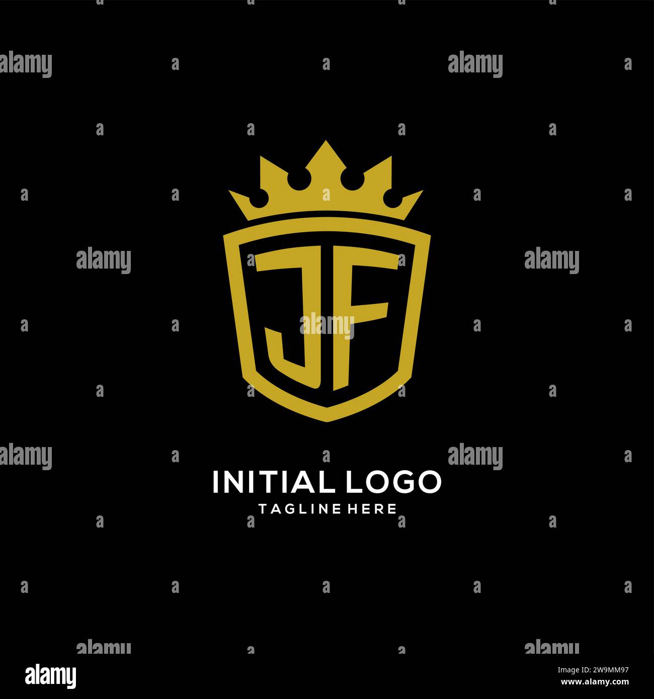 Initial JF logo shield crown style, luxury elegant monogram logo design vector graphic Stock Vector